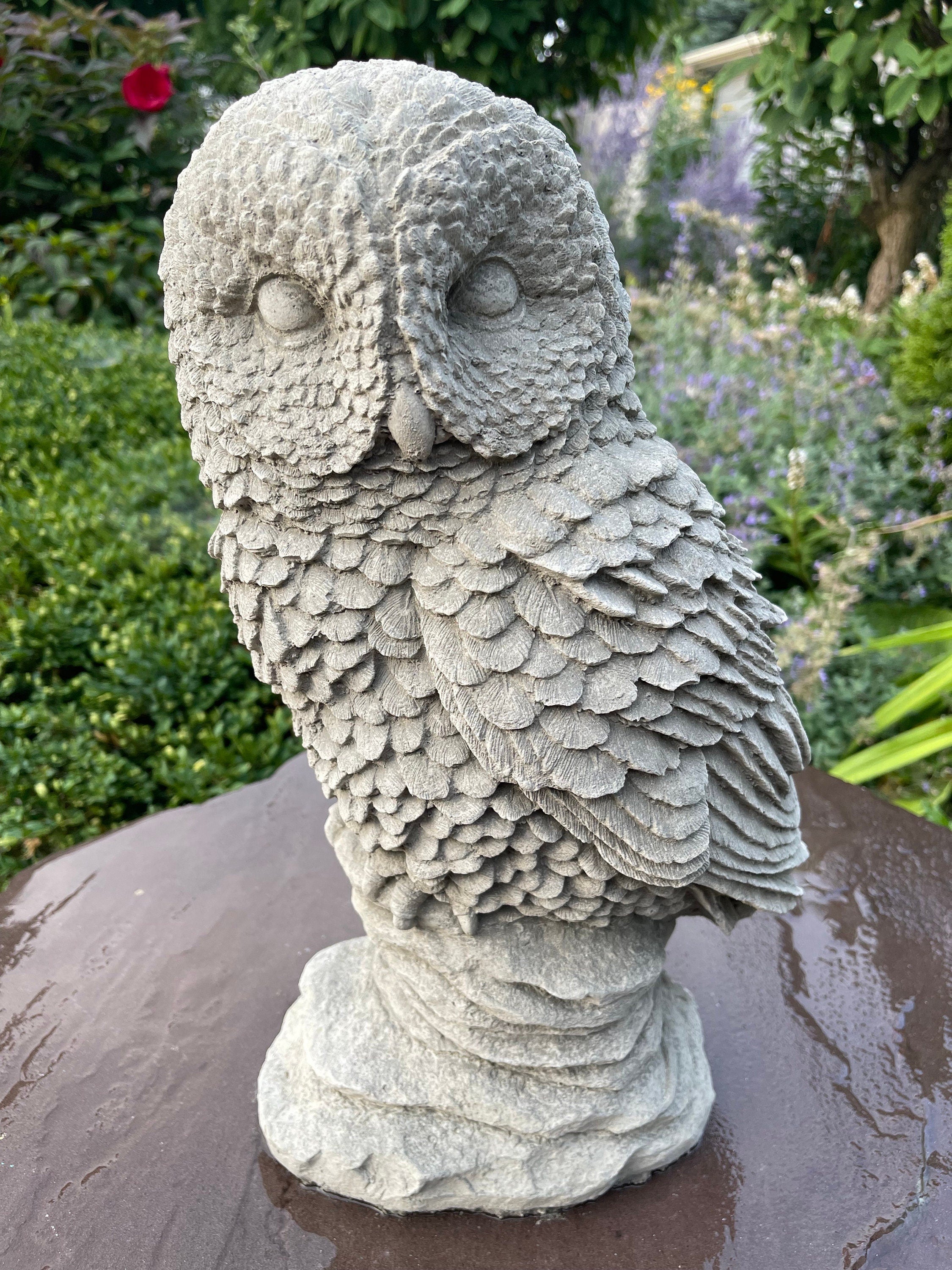 Handmade 16 Inch Concrete Owl Garden Statue Bird Sculpture Yard Decor Lawn Ornament Nature Art Gift