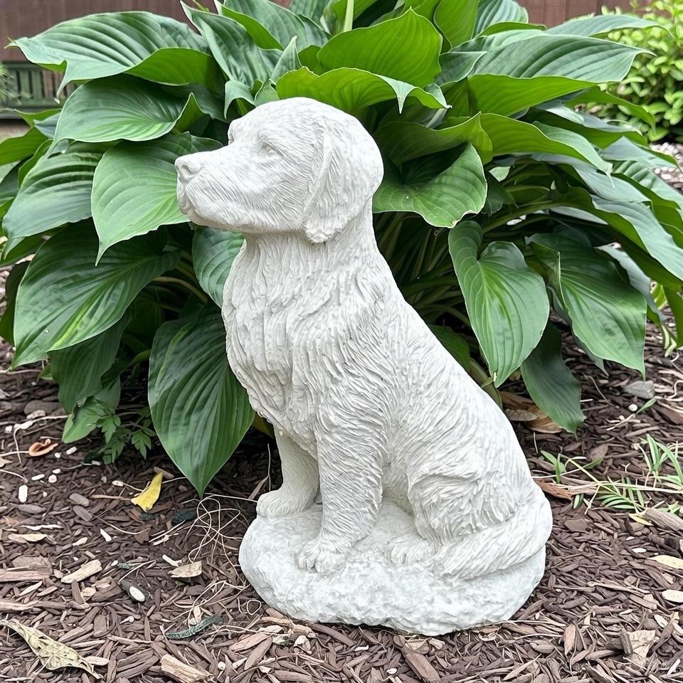 Concrete Golden Retriever Memorial Statue 11" Garden Sculpture Pet Loss Gift Dog Art Yard Decor Ornament