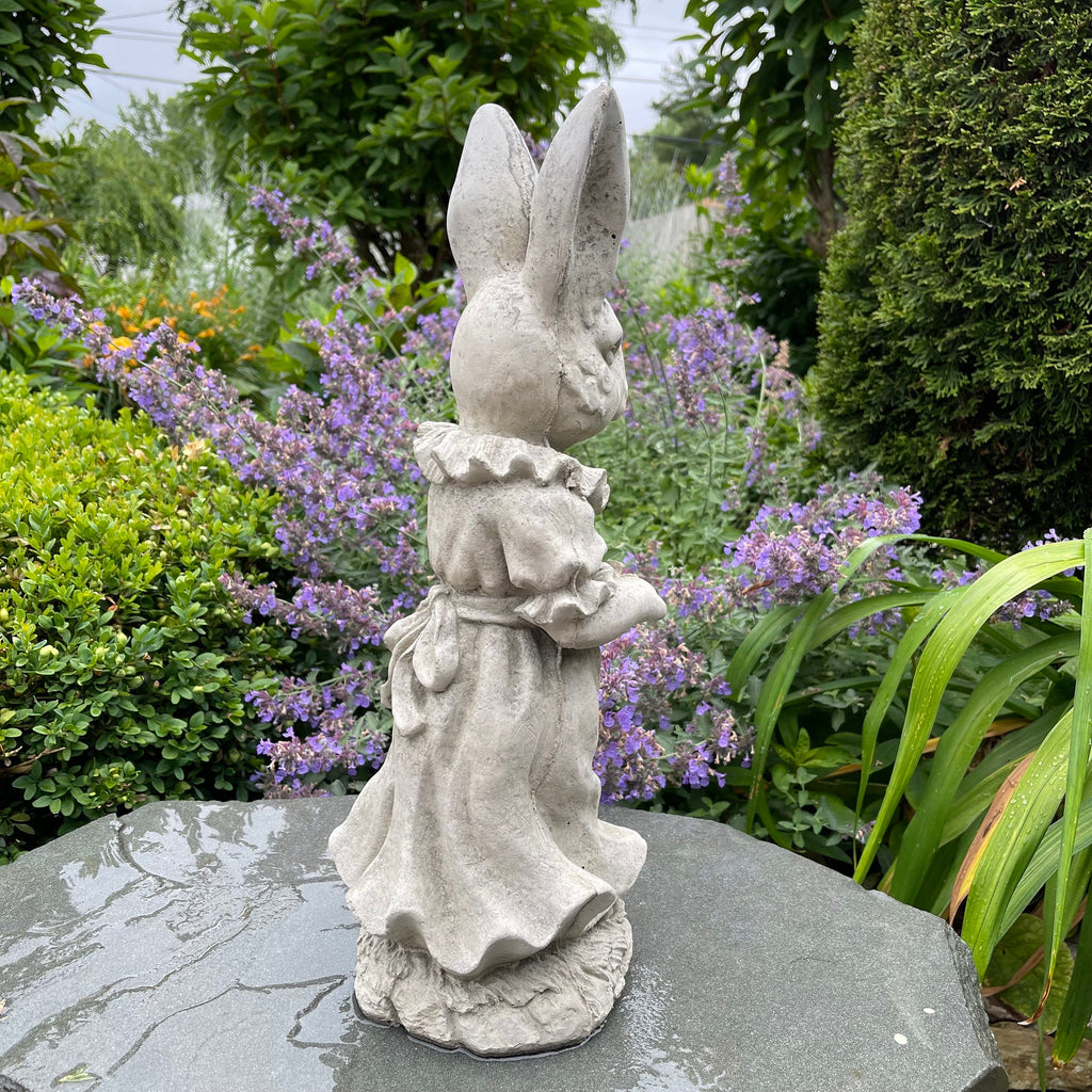 Large Lily Bobtail Concrete Rabbit Garden Statue 17"