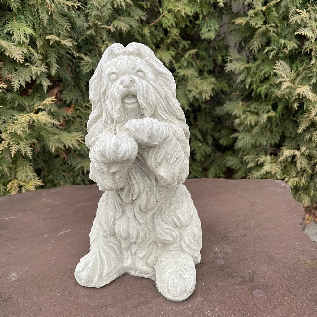 Shih Tzu Concrete Garden Statue 14" Outdoor Dog Sculpture Pet Memorial Yard Decor Lawn Ornament Gift