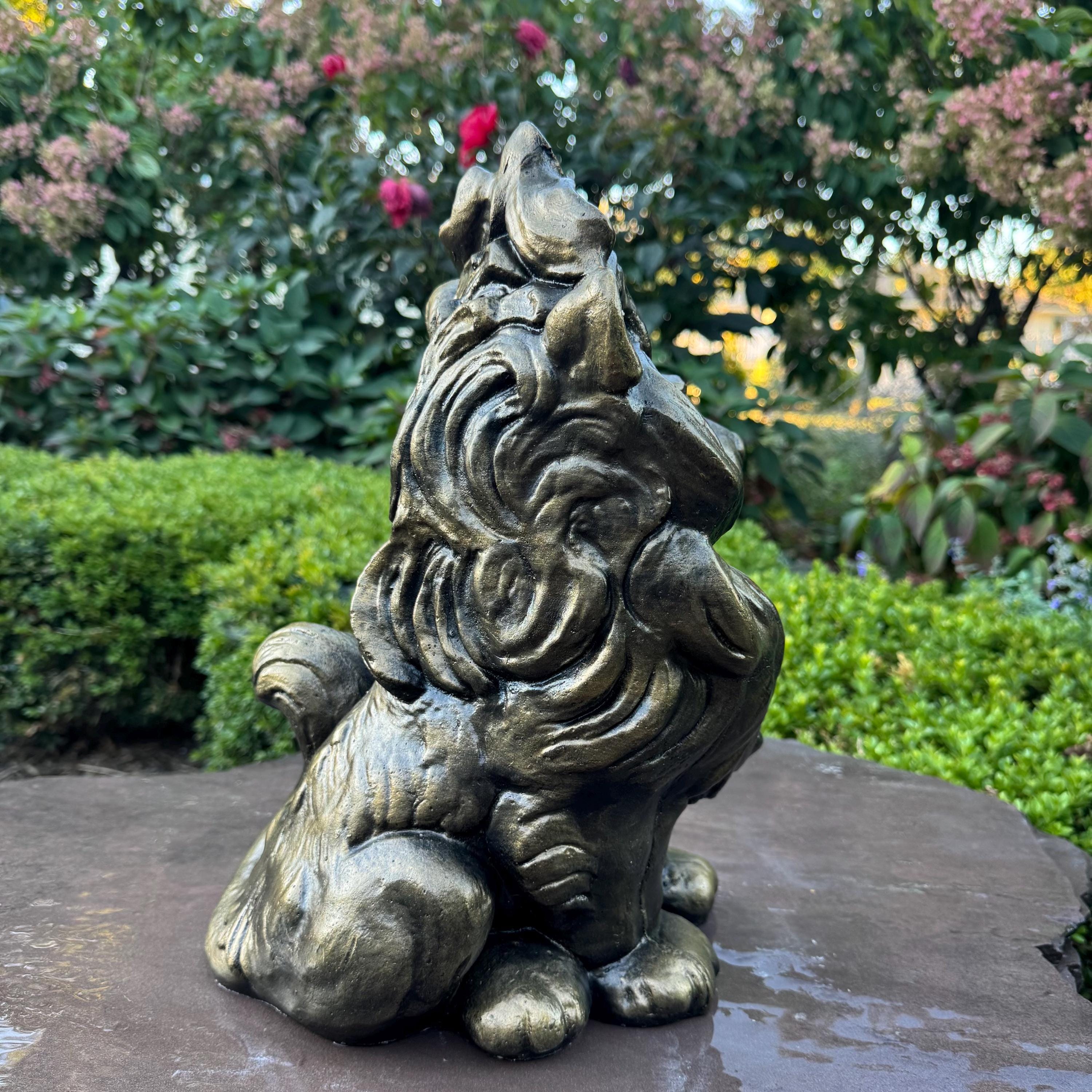 Guardian Lion Gift: 16" Concrete Garden Statue for Outdoor Feng Shui Protection & Yard Decor