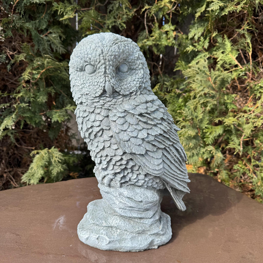 Large Concrete Owl Garden Statue 16 Inch Rustic Outdoor Yard Sculpture Animal Lawn Ornament