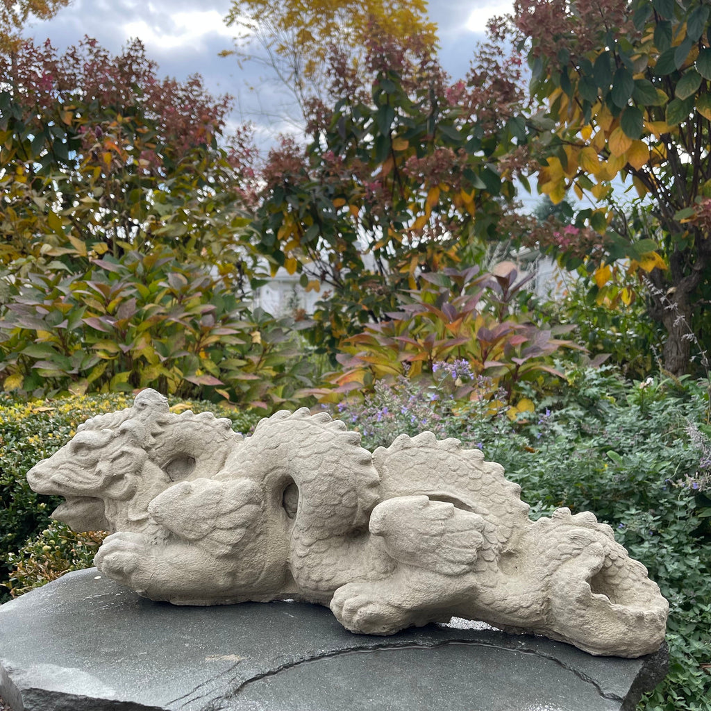 Handmade Concrete Dragon Garden Statue 23 Inch Asian Outdoor Yard Sculpture Zen Lawn Ornament Gift