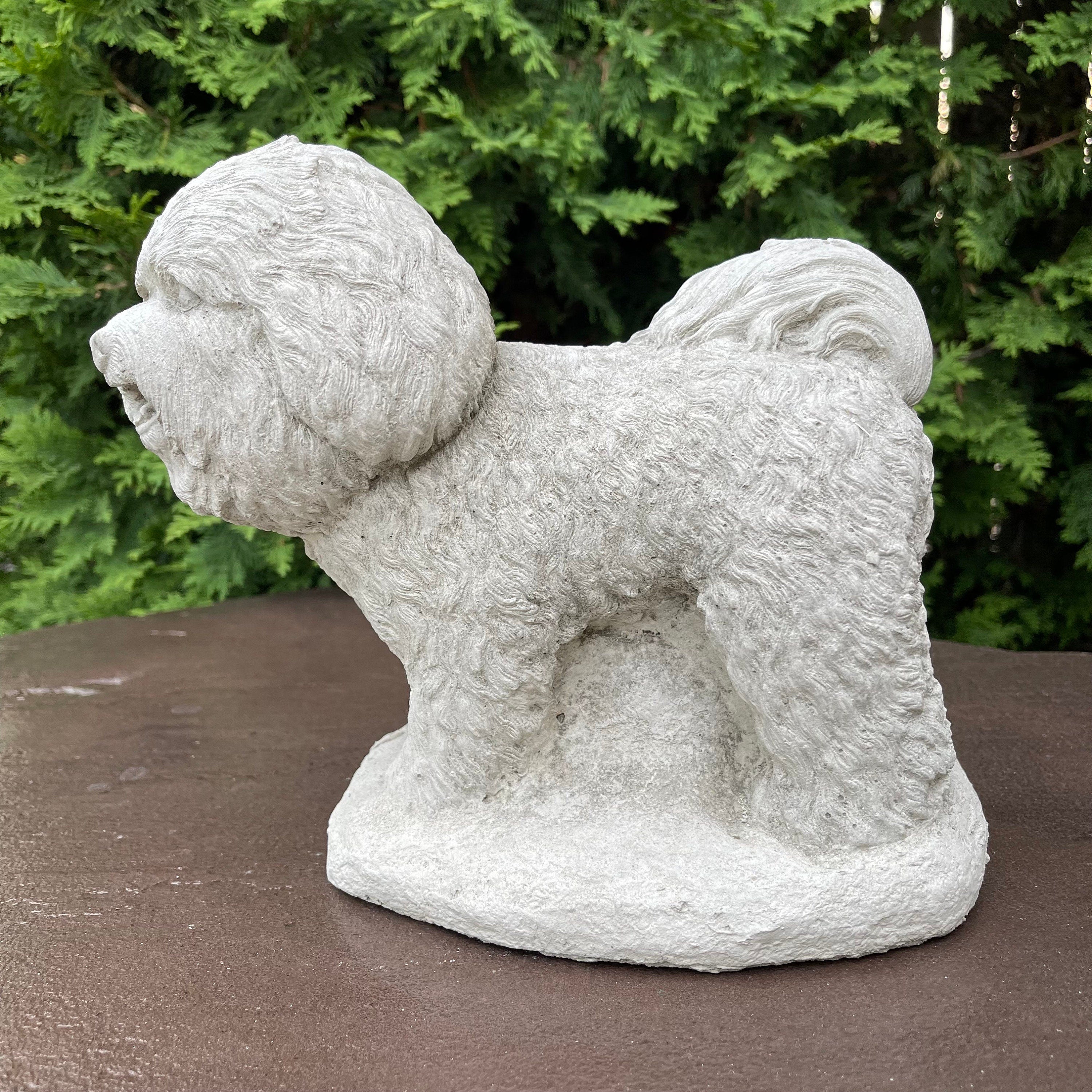 Bichon Frise Concrete Statue 9 Inch Outdoor Garden Sculpture Pet Memorial Gift Dog Yard Art Lawn Ornament Decor