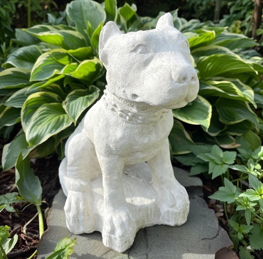 Concrete Pitbull Garden Statue 12.5" Outdoor Dog Sculpture Yard Art Memorial Decor