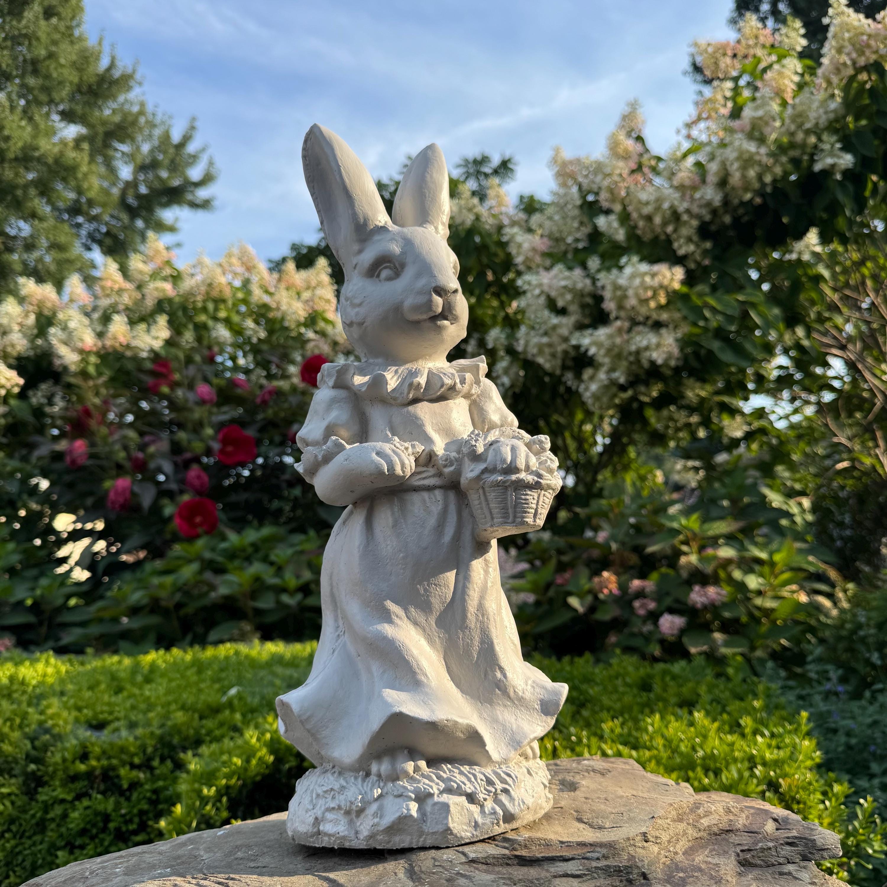 Vintage Style Rabbit Statue, Concrete Garden Bunny Sculpture, Easter Decor