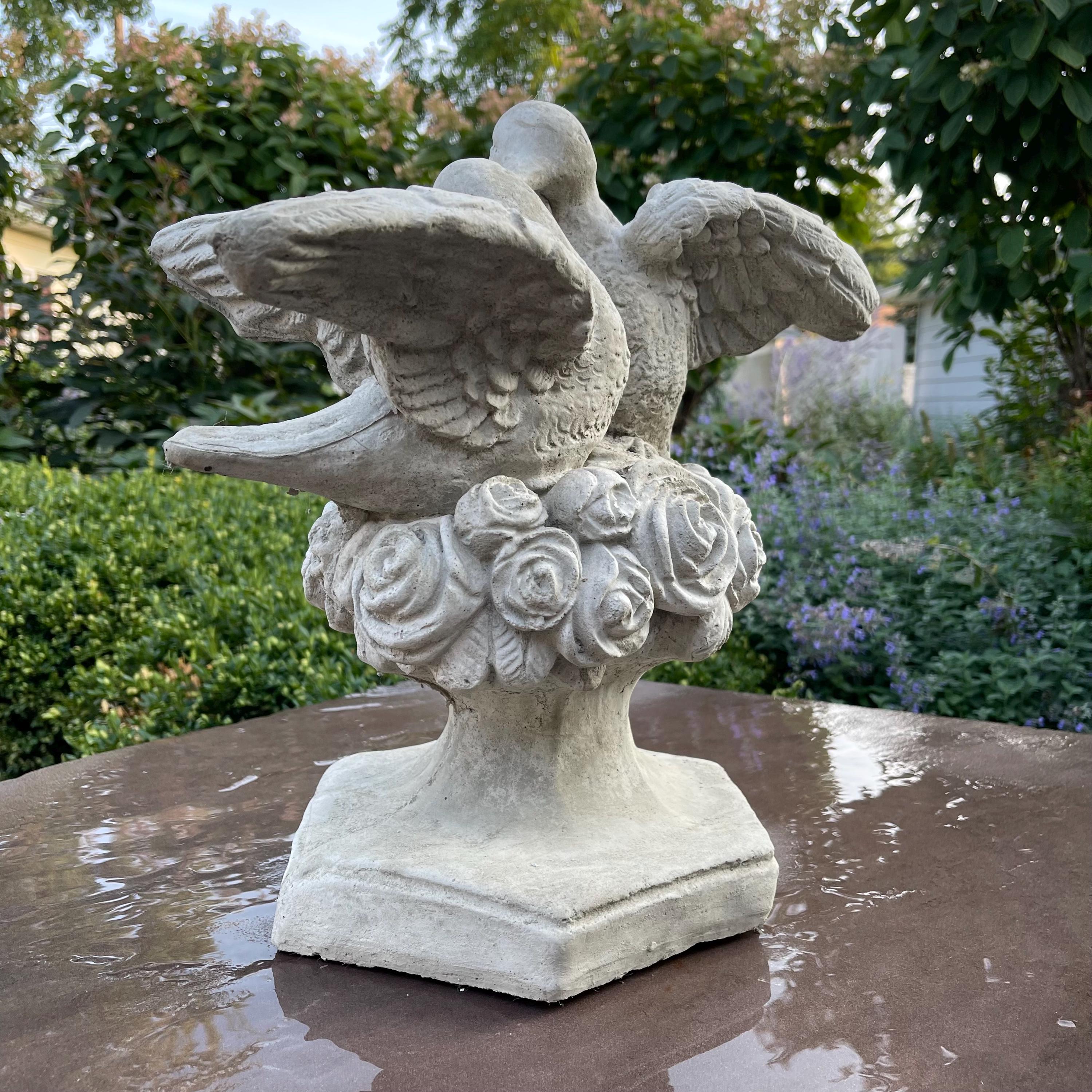 Kissing Doves Concrete Fountain Top 14" Love Birds Cement Fountain Topper