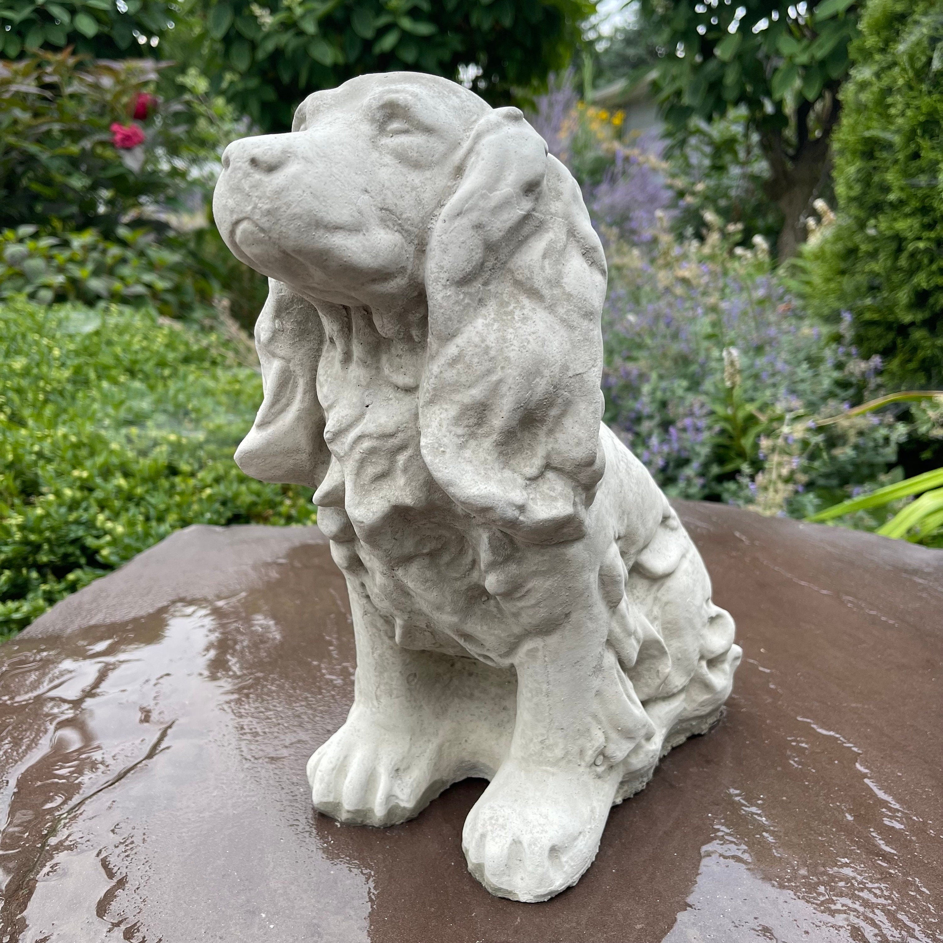 12" Concrete Cocker Spaniel Memorial Statue - Outdoor Garden Dog Sculpture Yard Decor Pet Remembrance Art