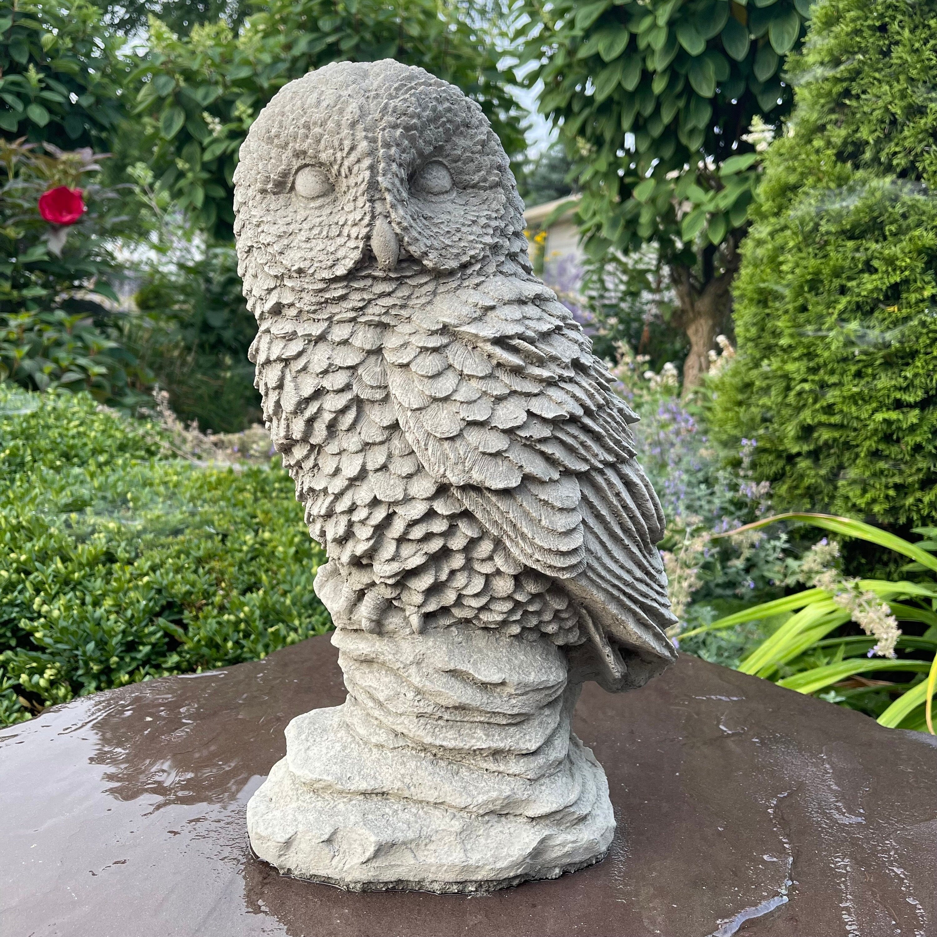 Handmade 16 Inch Concrete Owl Garden Statue Bird Sculpture Yard Decor Lawn Ornament Nature Art Gift