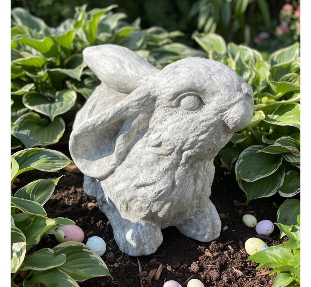 Concrete Rabbit Garden Statue 11" Modern Bunny Sculpture Outdoor Yard Art Lawn Ornament Animal Decor