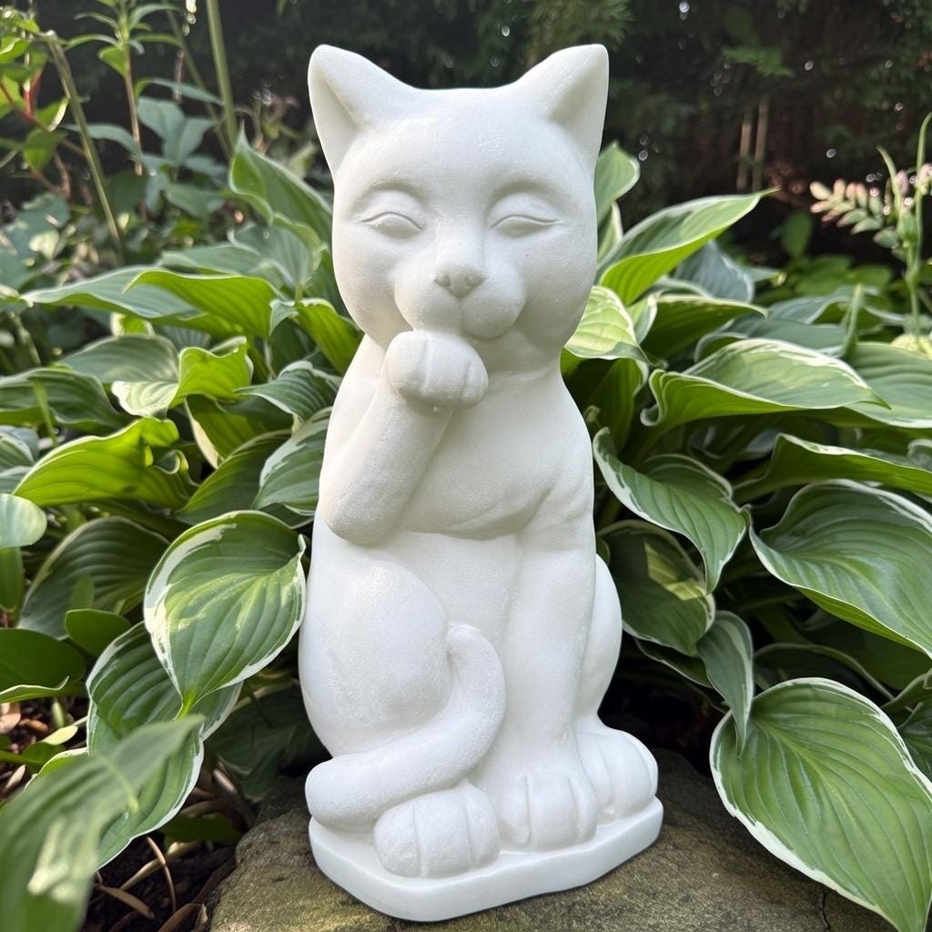 Concrete Cat Statue 16" Cement Cat Garden Statues