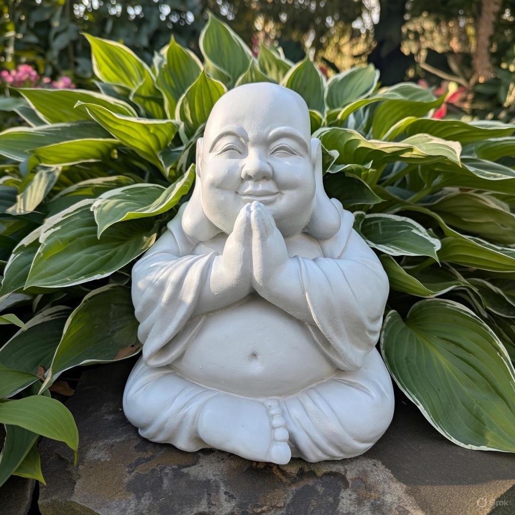 10 Inch Painted Concrete Buddha Meditation Statue - Happy Laughing Figurine for Outdoor Garden Zen Decor