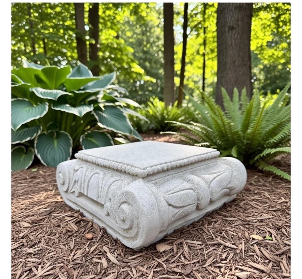 Modern Concrete Plant Pedestal Stand - 9 Inch Garden Art Sculpture Plinth Display Base for Outdoor Yard Decor