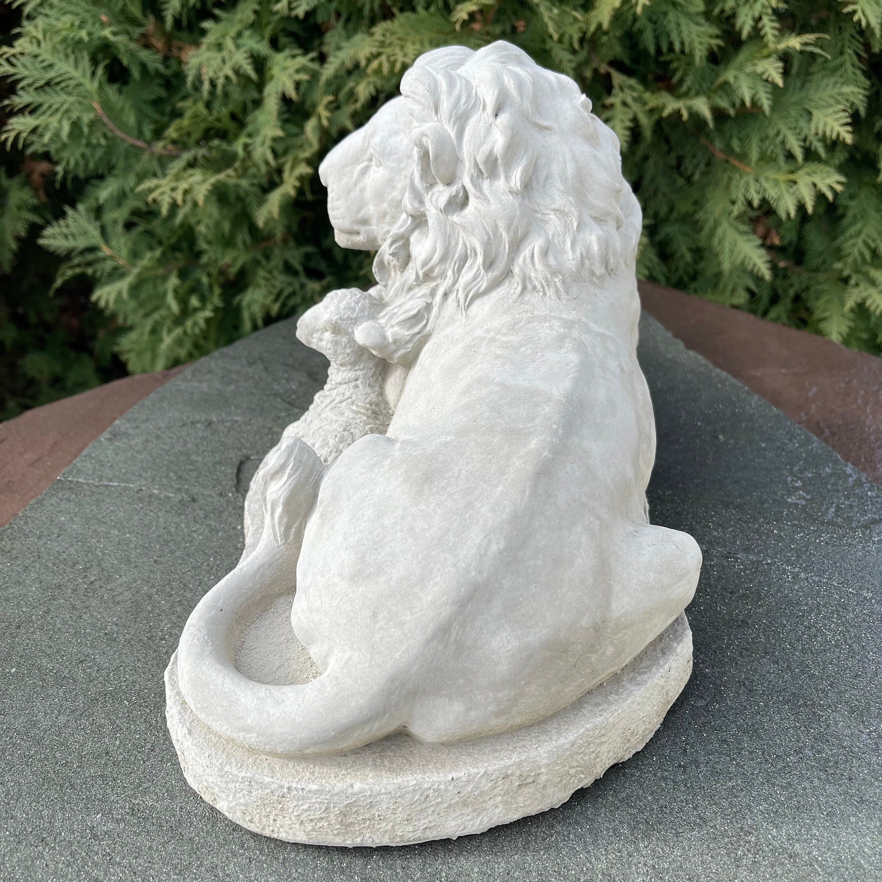 Biblical Lion Lamb Concrete Statue 15" Garden Sculpture Outdoor Religious Yard Decor Art