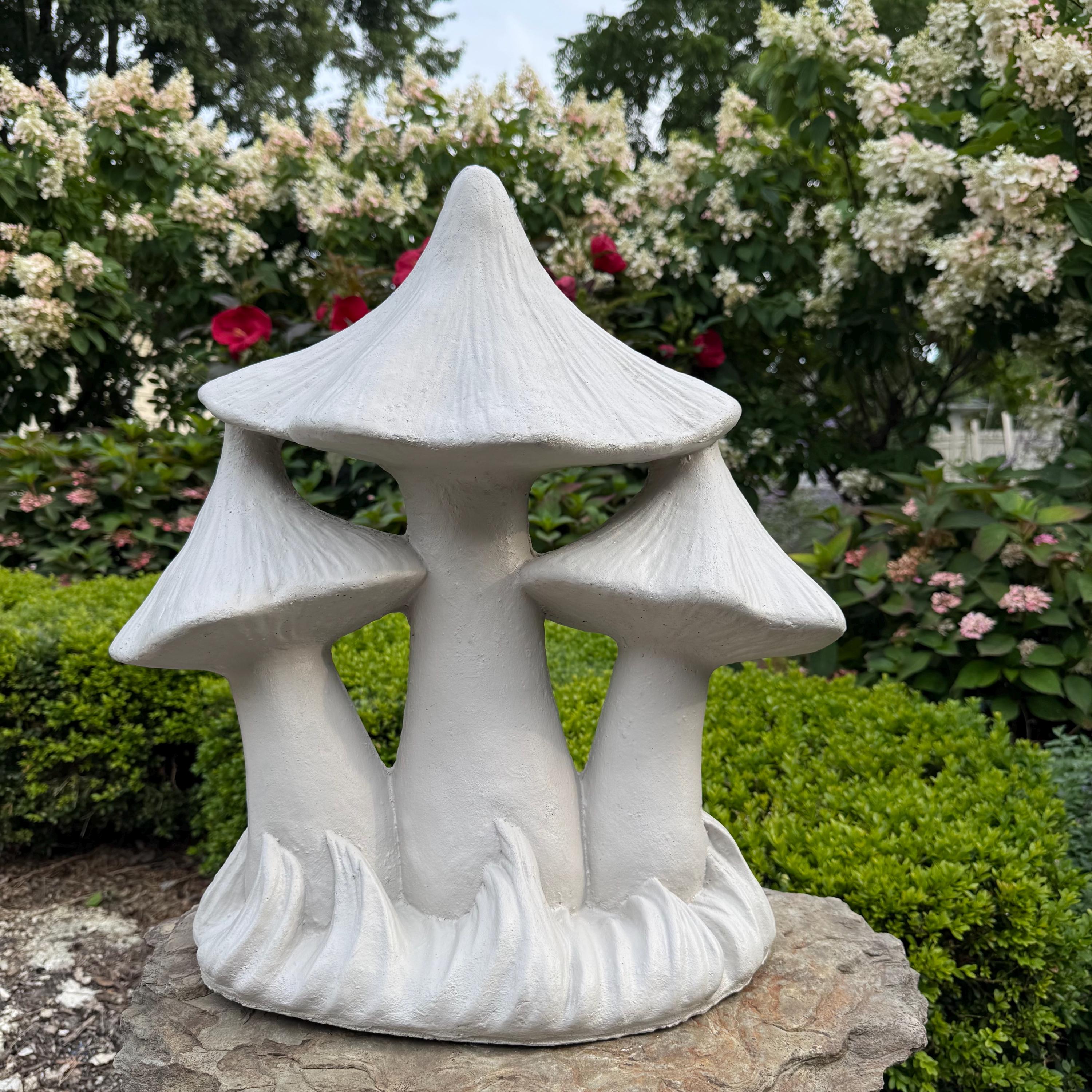 Large Concrete Triple Mushroom Statue 21" Outdoor Garden Sculpture Yard Art Decor Ornament Gift