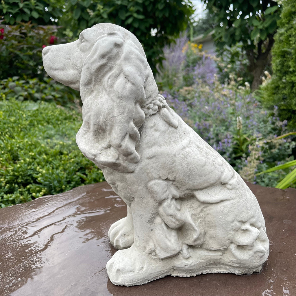 12" Concrete Cocker Spaniel Memorial Statue - Outdoor Garden Dog Sculpture Yard Decor Pet Remembrance Art