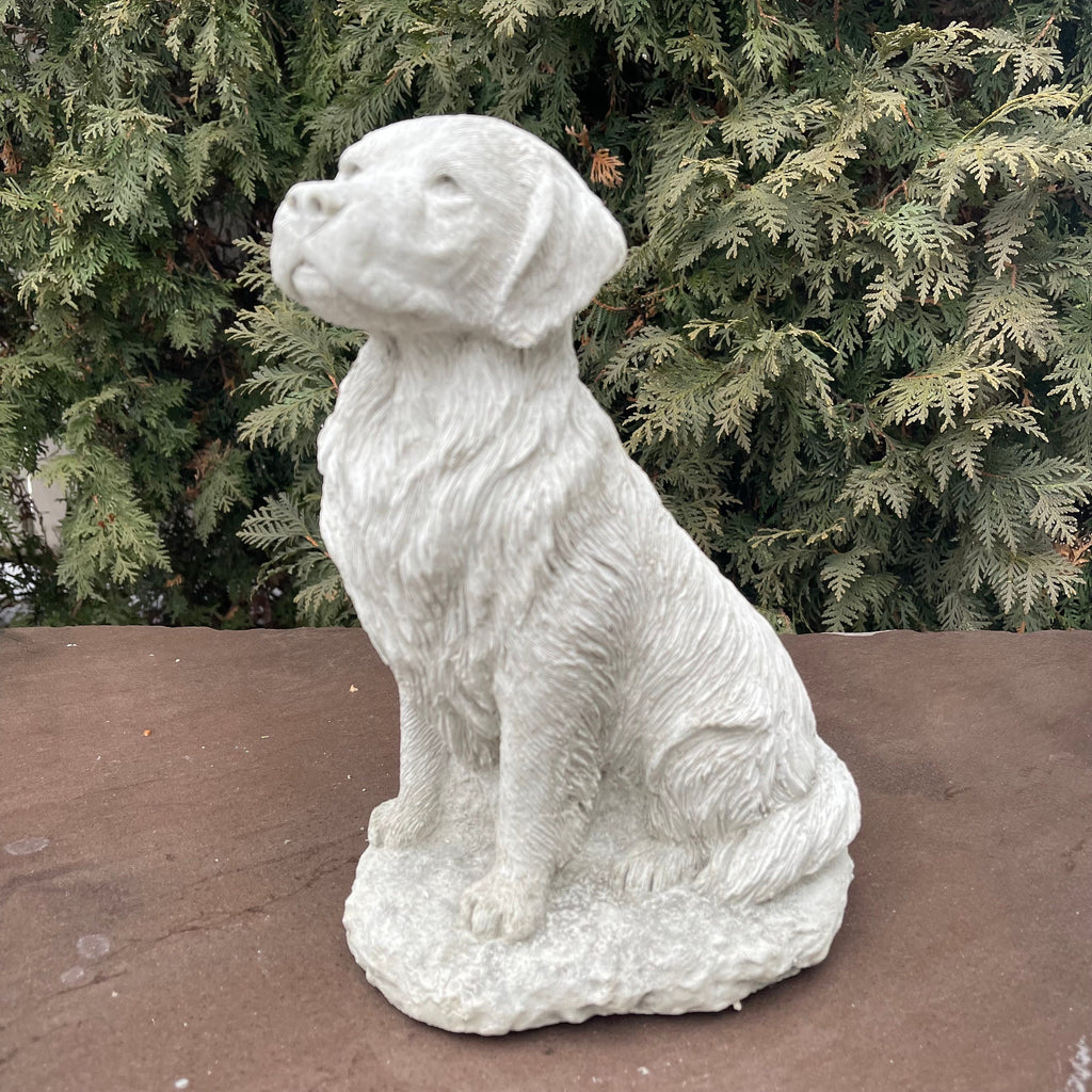 Concrete Golden Retriever Memorial Statue 11" Garden Sculpture Pet Loss Gift Dog Art Yard Decor Ornament