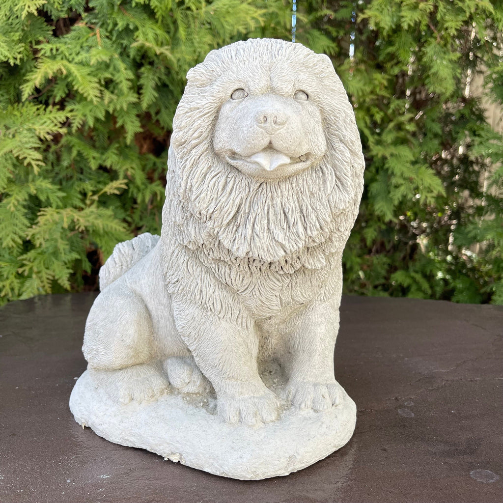 Concrete Chow Chow Garden Statue 10.5" Outdoor Dog Memorial Pet Sculpture Yard Decor