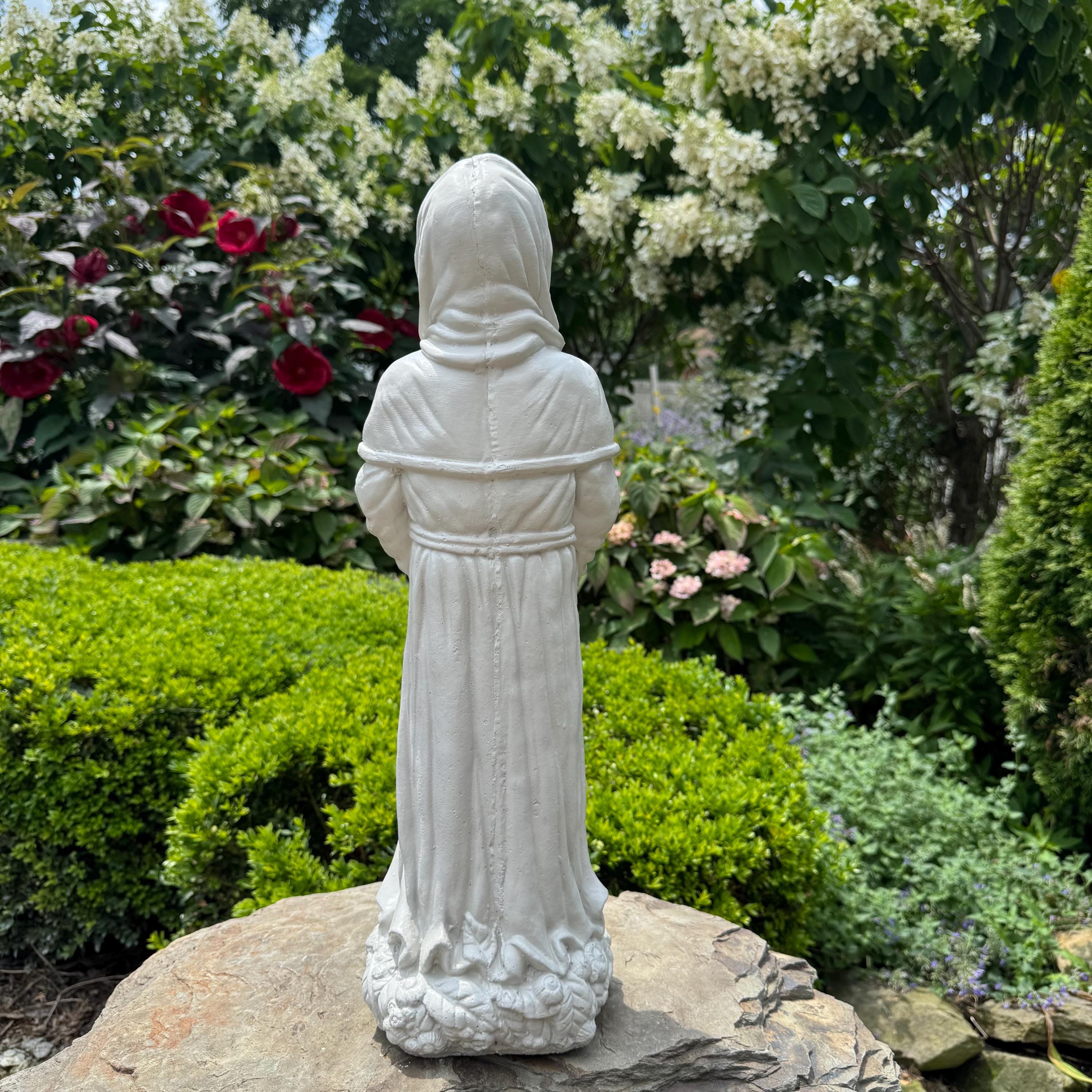 Saint Fiacre 22" Concrete Garden Statue - Patron of Gardeners Religious Catholic Sculpture Yard Art Gift