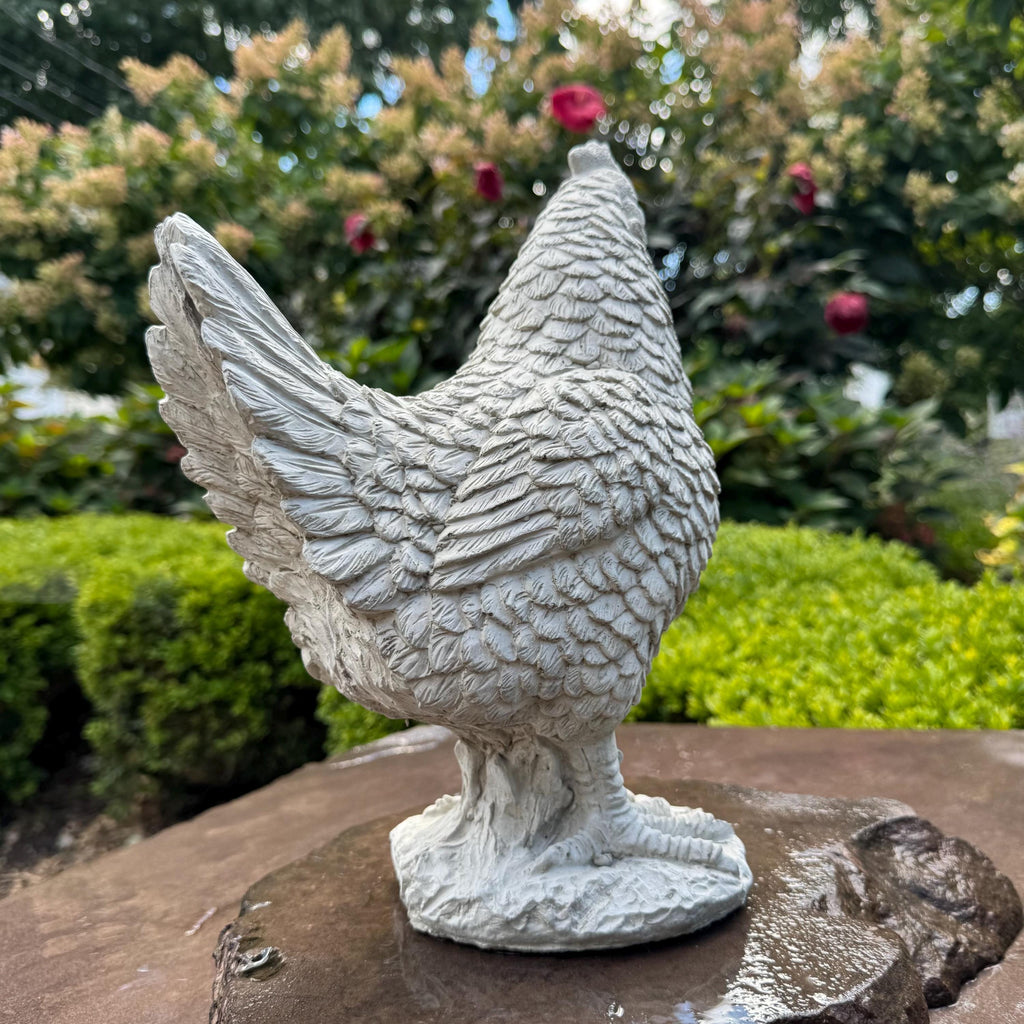 Concrete Chicken Statue 11.75" Garden Sculpture Outdoor Farmhouse Yard Art Animal Decor Gift