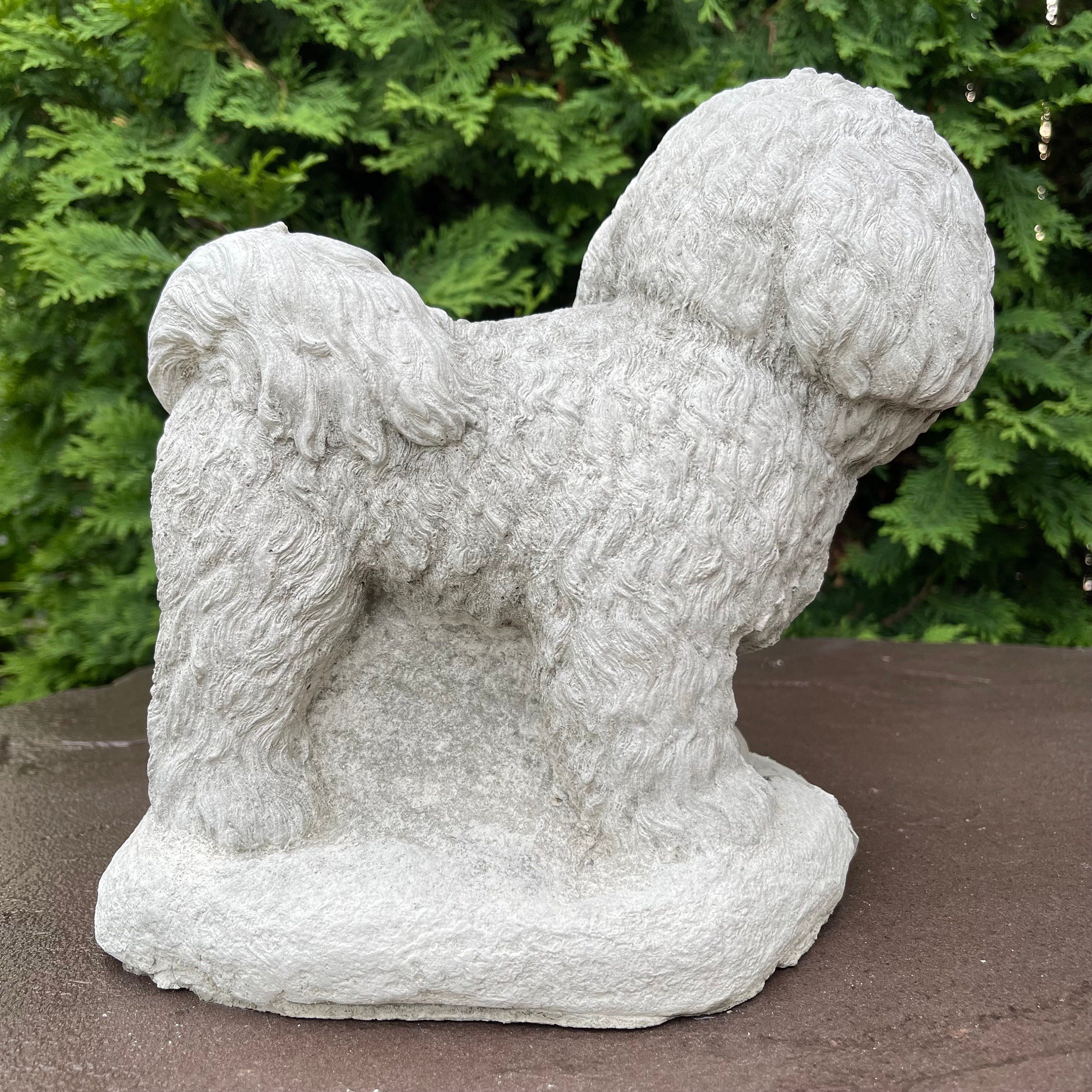 Bichon Frise Concrete Statue 9 Inch Outdoor Garden Sculpture Pet Memorial Gift Dog Yard Art Lawn Ornament Decor