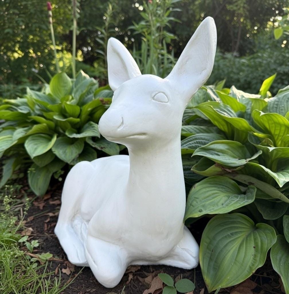 Concrete Deer Statue 15 Inch Garden Sculpture Wildlife Lawn Art Yard Ornament Animal Decor