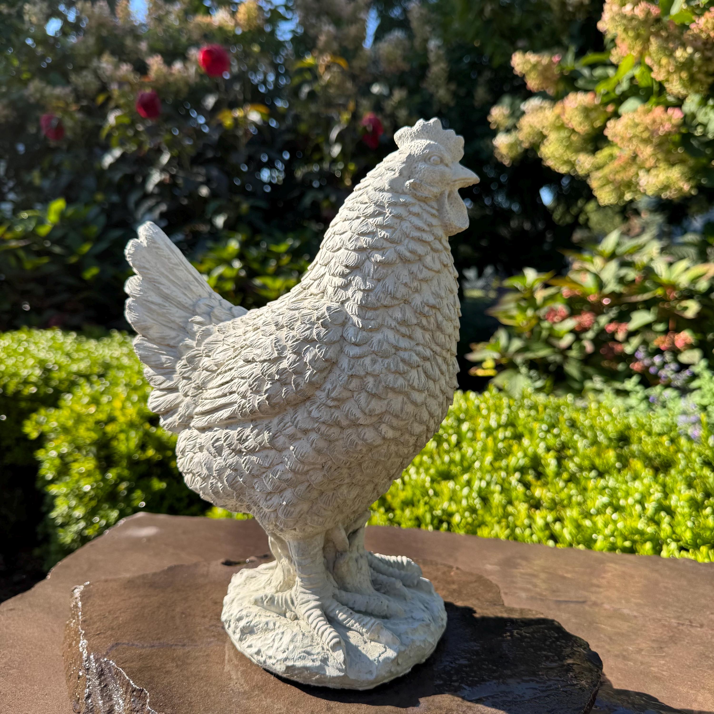 Concrete Chicken Statue 11.75" Garden Sculpture Outdoor Farmhouse Yard Art Animal Decor Gift