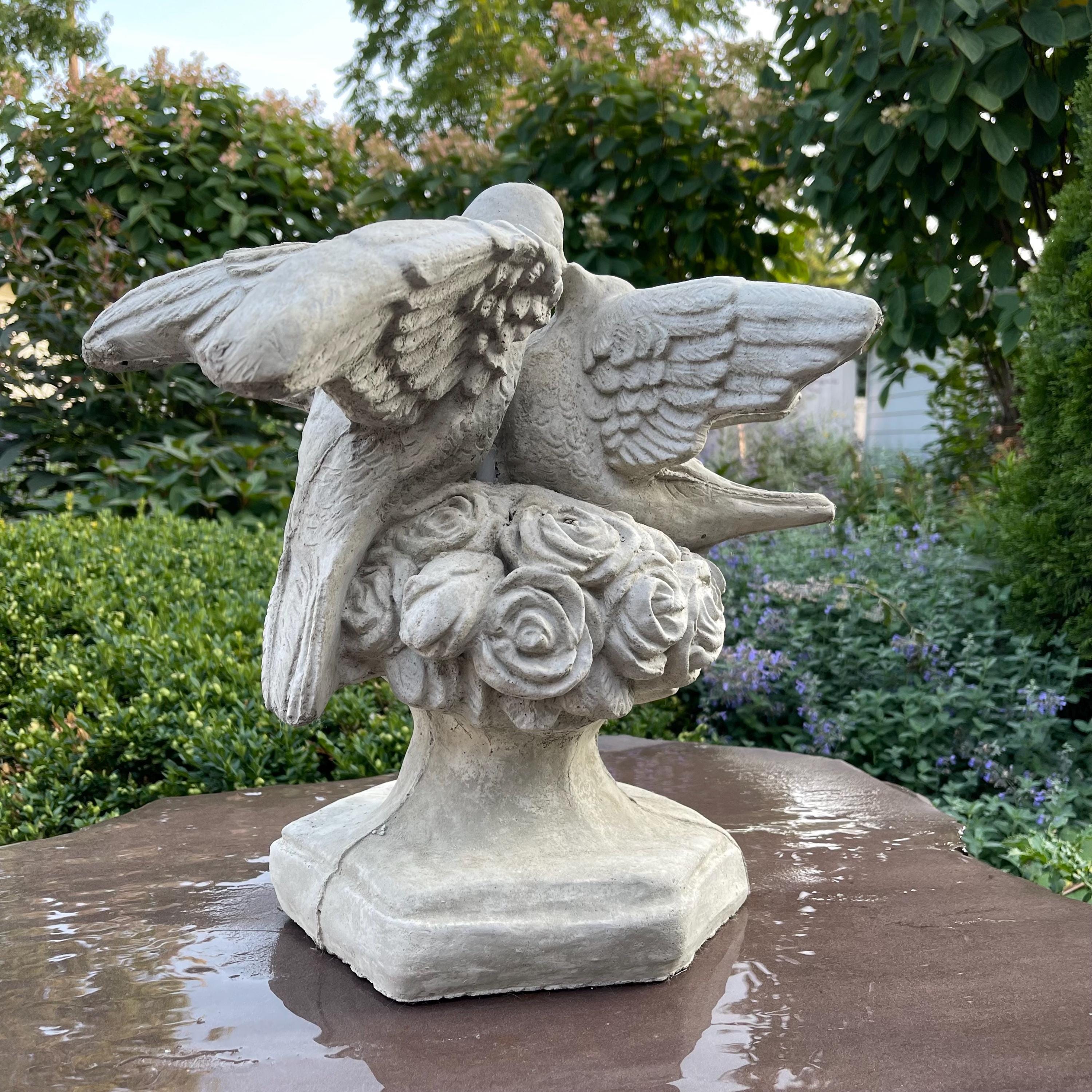 Kissing Doves Concrete Fountain Top 14" Love Birds Cement Fountain Topper
