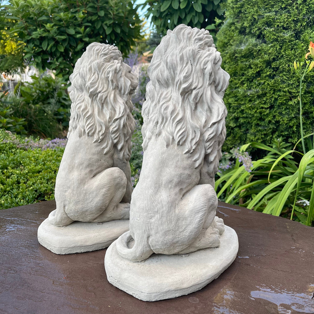 Concrete Lion Statues 16.5 Inch Garden Guardians Matched Pair Cement Sculptures Yard Decor Outdoor Ornaments