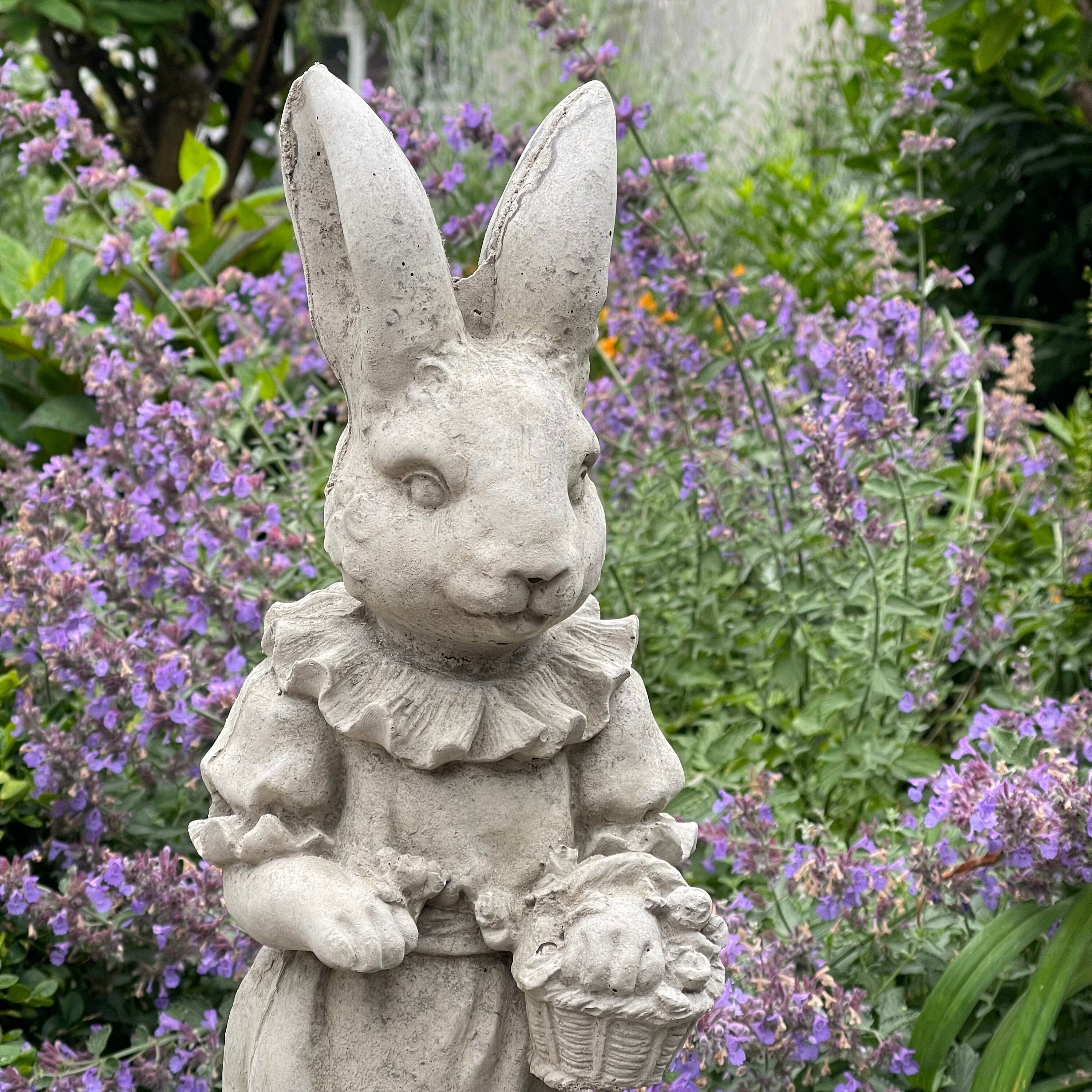 Large Lily Bobtail Concrete Rabbit Garden Statue 17"