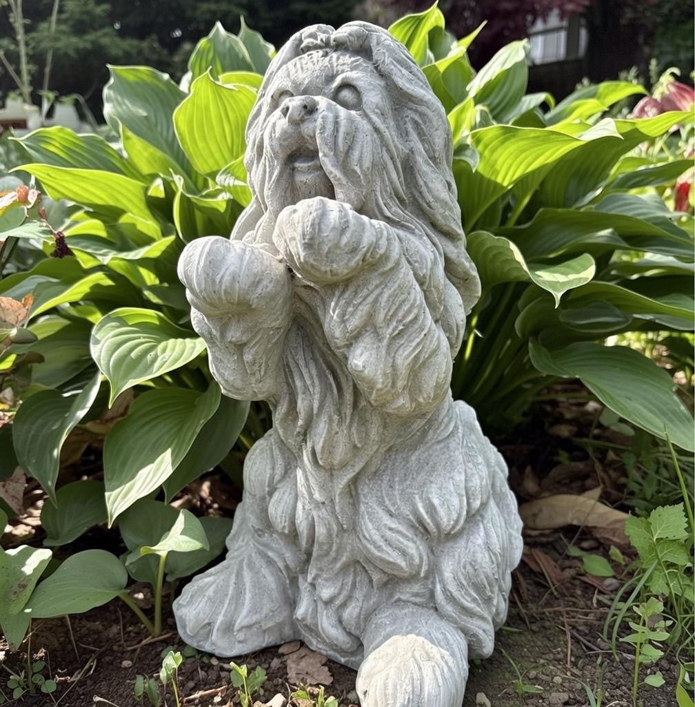 Shih Tzu Concrete Garden Statue 14" Outdoor Dog Sculpture Pet Memorial Yard Decor Lawn Ornament Gift