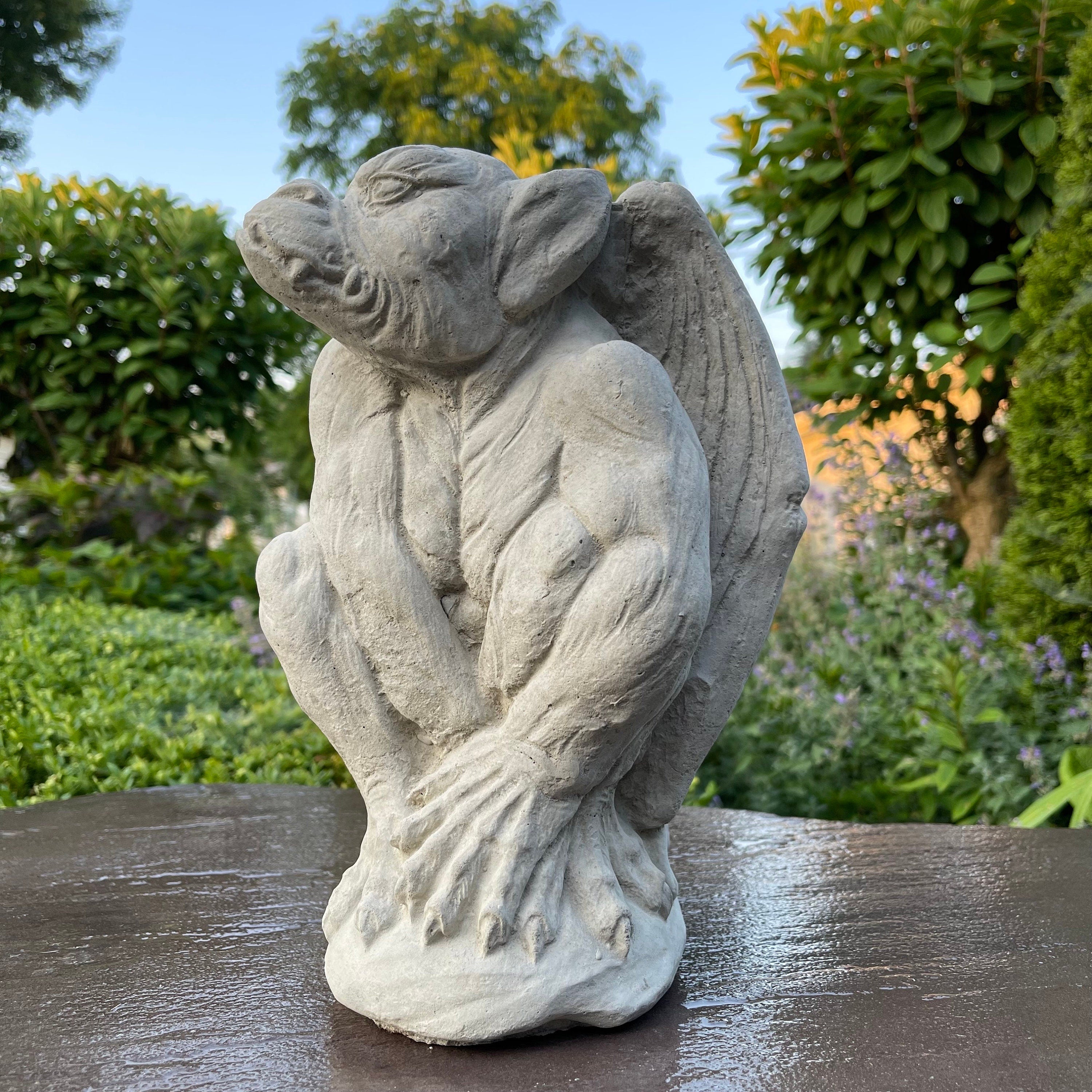 Gothic Winged Gargoyle Concrete Statue 11 Inch Garden Sculpture Outdoor Halloween Yard Decor