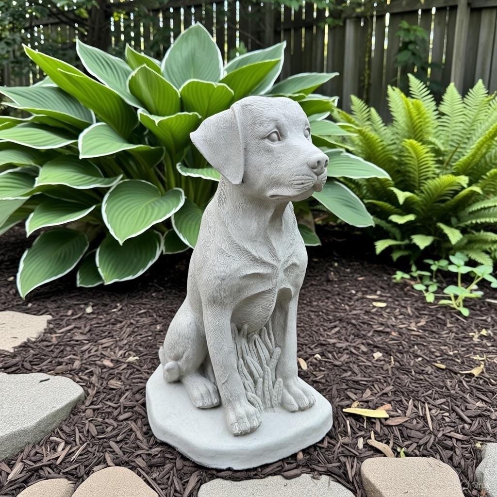 Large Concrete Labrador Garden Statue 14.5" Cement Dog Sculpture Yard Decor Memorial Pet Gift