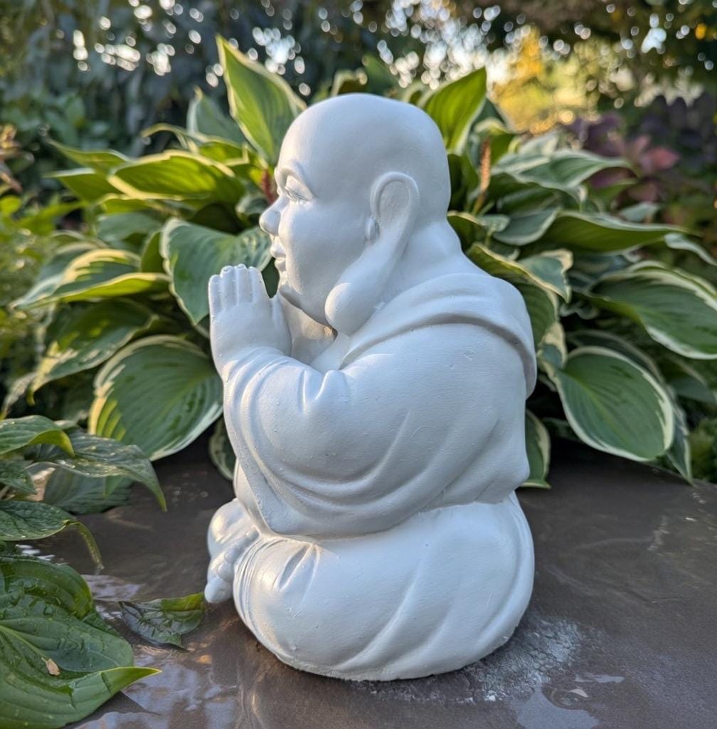 10 Inch Painted Concrete Buddha Meditation Statue - Happy Laughing Figurine for Outdoor Garden Zen Decor