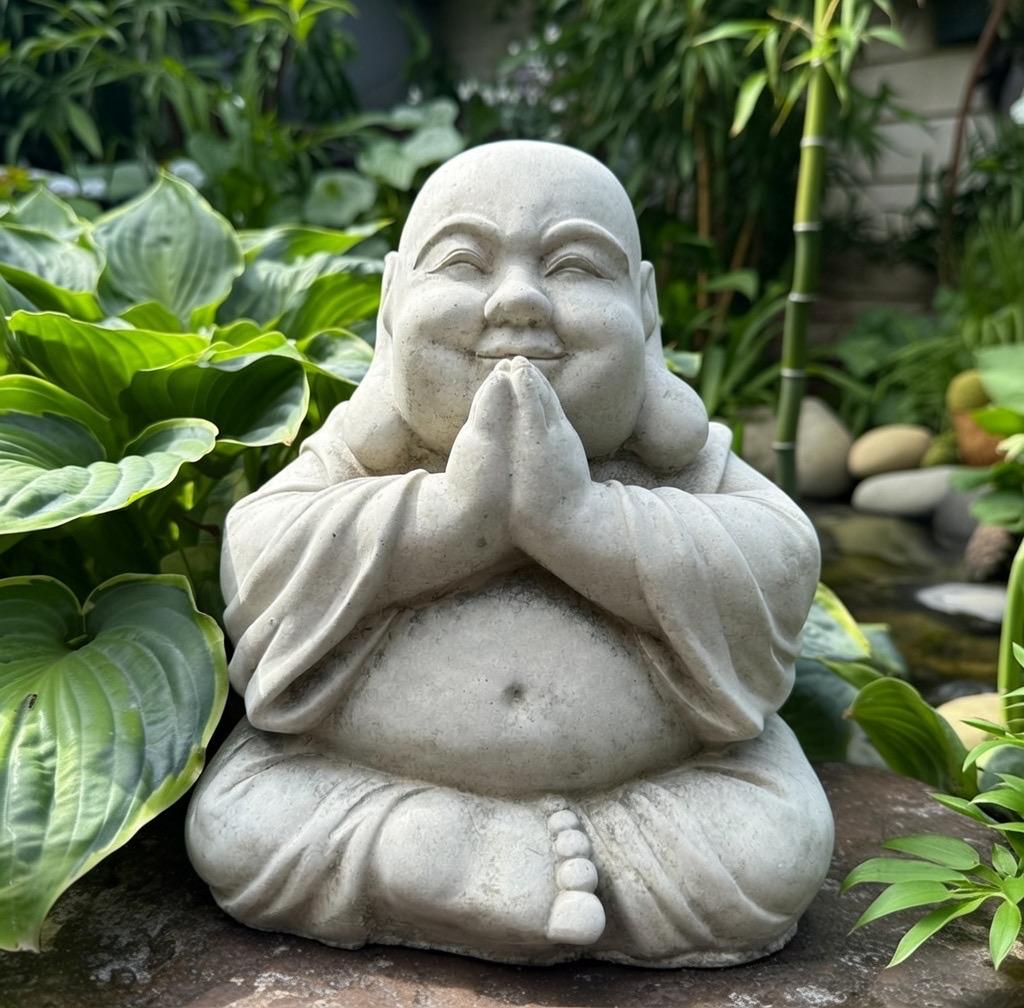 10 Inch Concrete Sitting Buddha Statue - Happy Praying Garden Sculpture for Outdoor Zen Space Meditation Decor