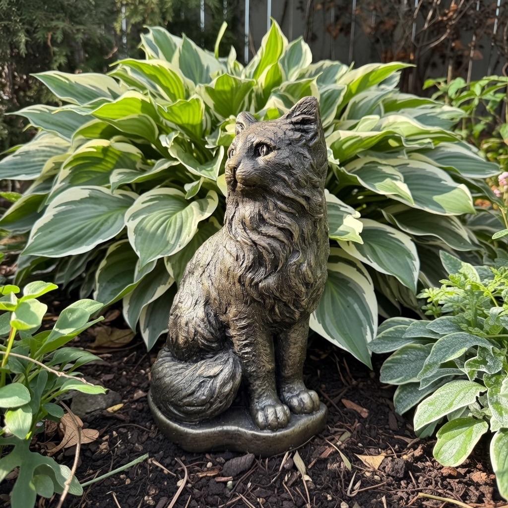 Black Cat Garden Statue 12" Black Cat Statue For Garden