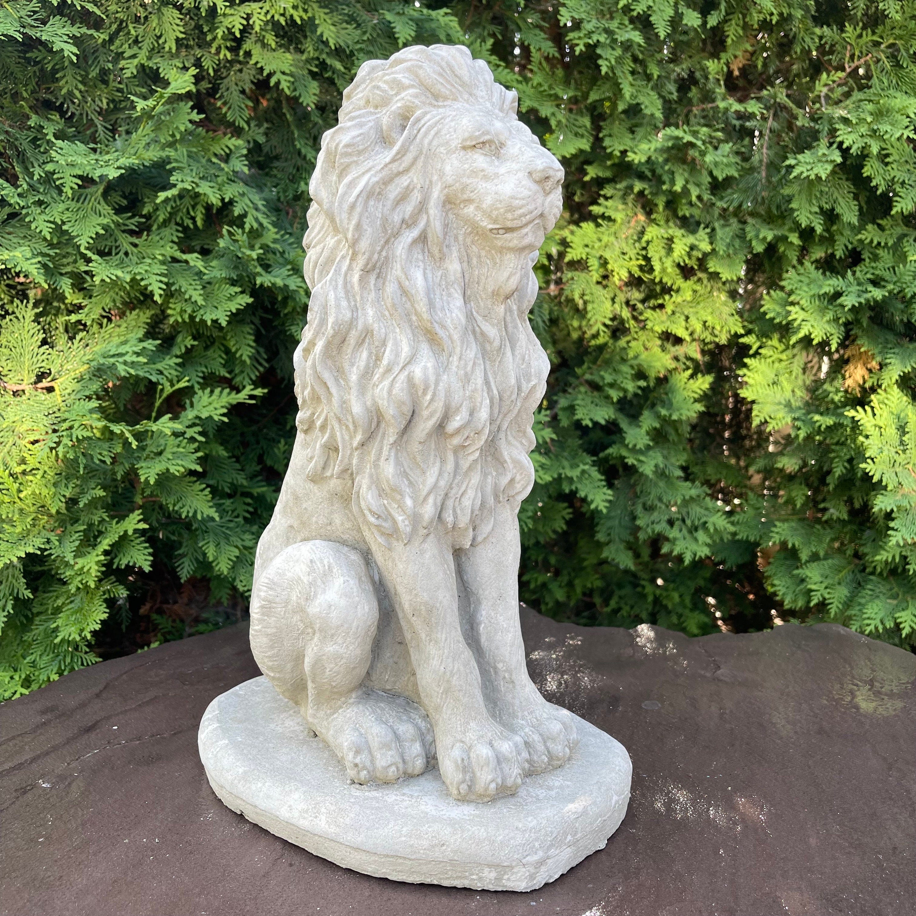 Sitting Concrete Lion Statue 16.5" Garden Sculpture Outdoor Lawn Ornament Animal Figure Yard Art Decor