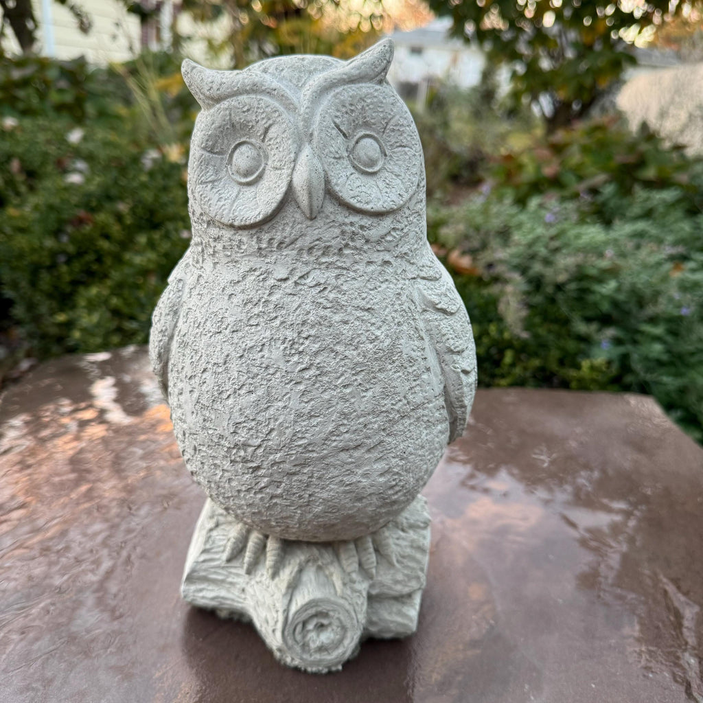 Rustic Owl Garden Statue 11" Concrete Outdoor Bird Sculpture Yard Art Lawn Ornament