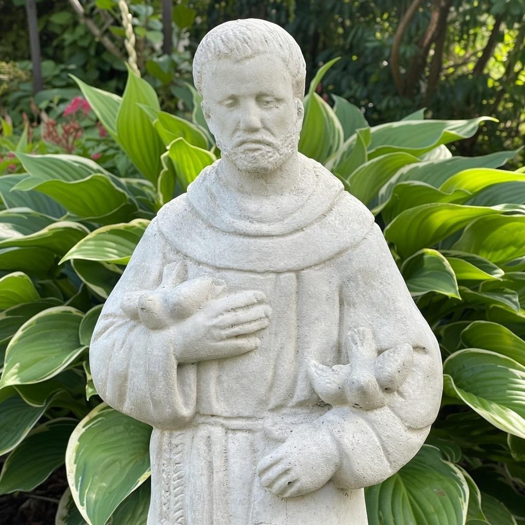 24 Inch Concrete Saint Francis Statue with Birds Catholic Garden Religious Sculpture Yard Decor Lawn Ornament Gift