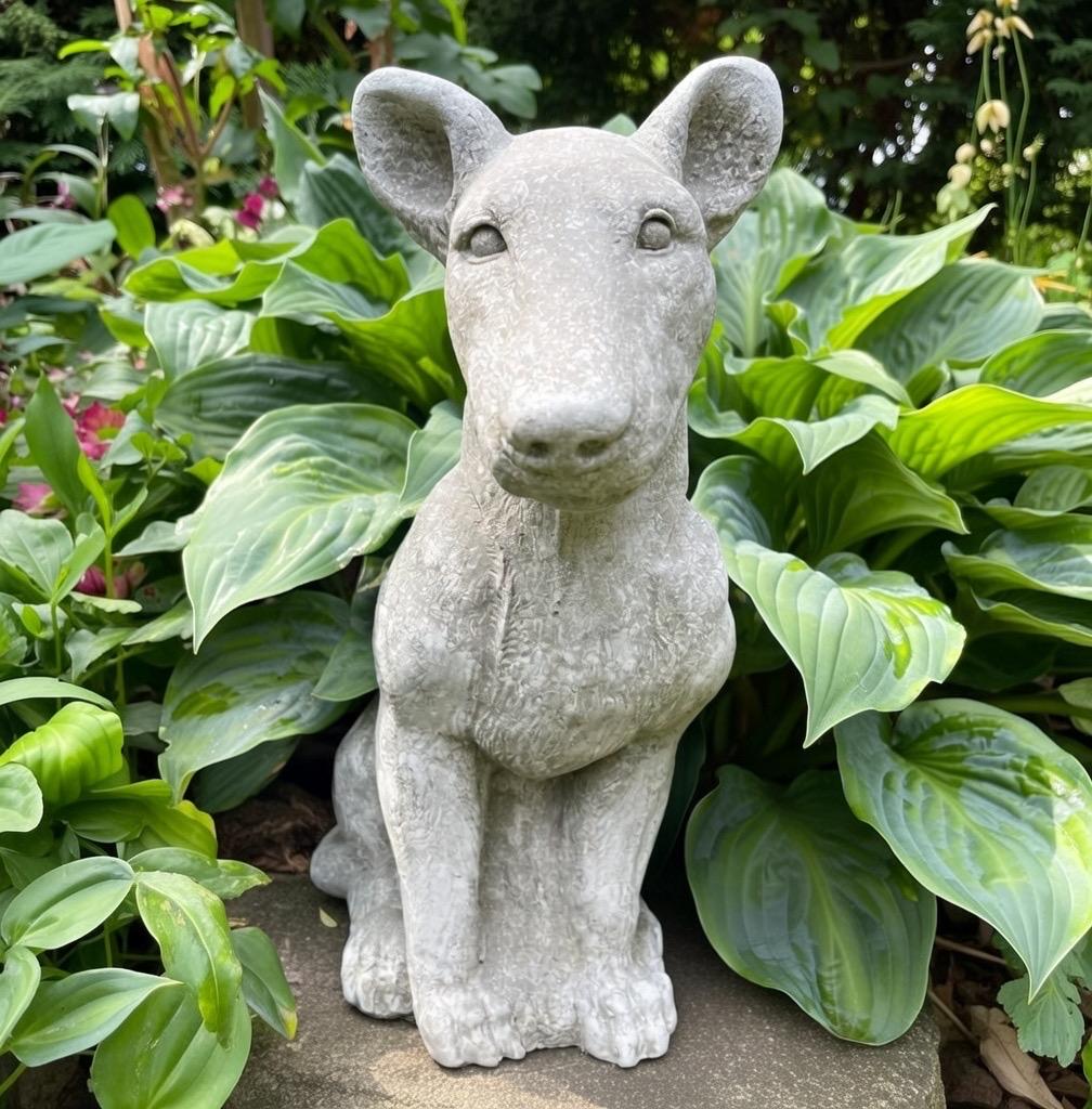 Bull Terrier Garden Statue 12.5 Inch Concrete Dog Sculpture Yard Art Memorial Pet Decor