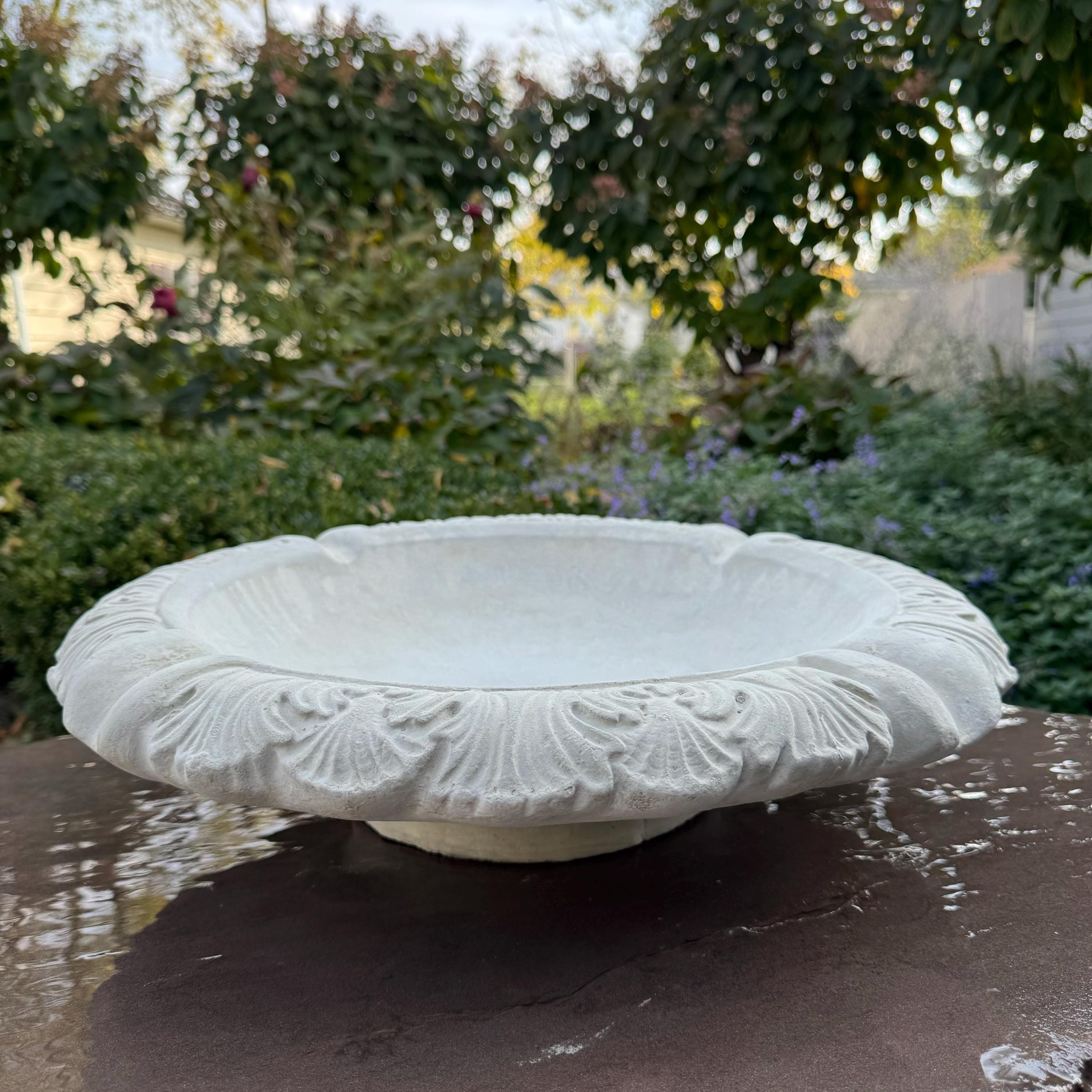 Leafy Replacement Concrete Fountain Bowl 19" Outdoor Garden Water Feature - Bubbler Basin Topper