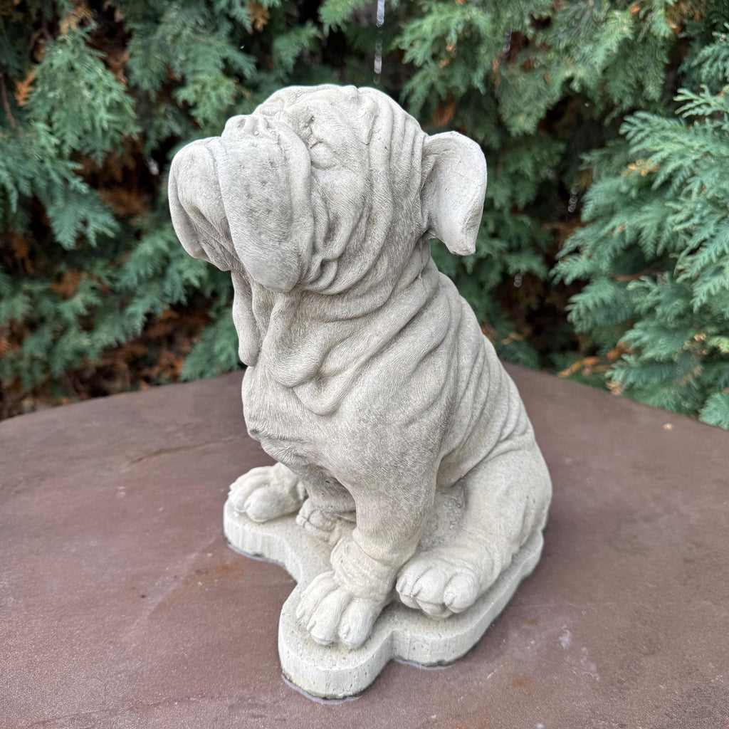 Concrete Bulldog Statue: 10" Outdoor Garden Sculpture Sitting Pose - Durable Yard Art Decor