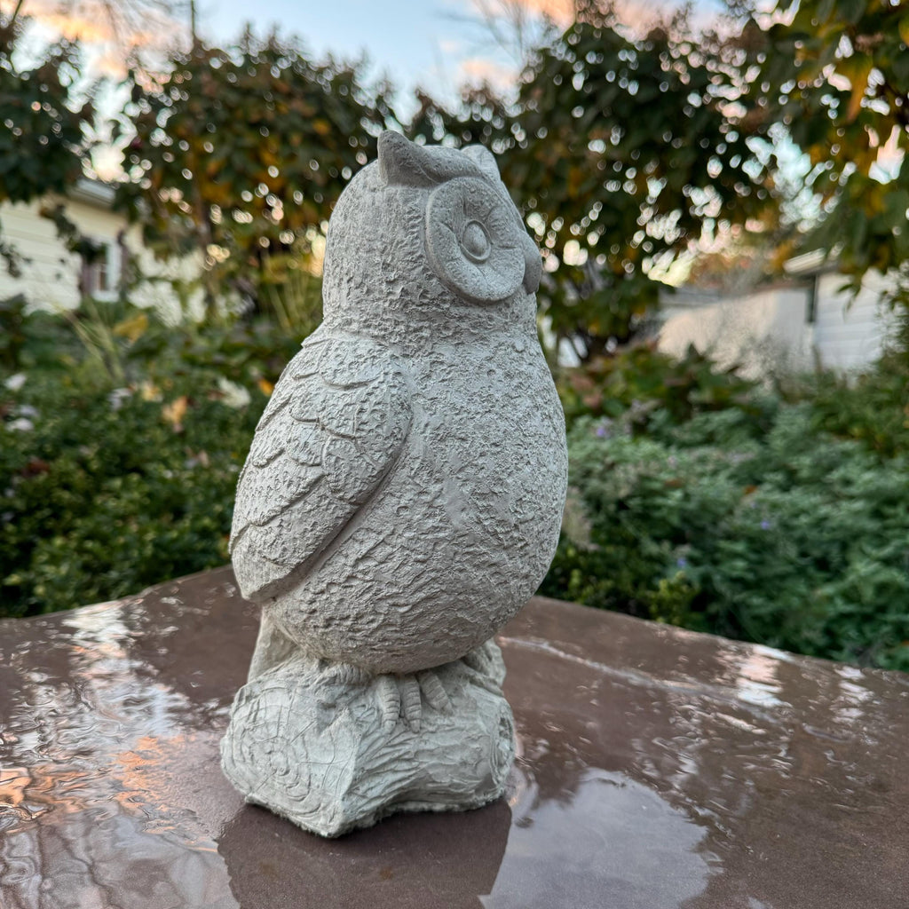 Rustic Owl Garden Statue 11" Concrete Outdoor Bird Sculpture Yard Art Lawn Ornament