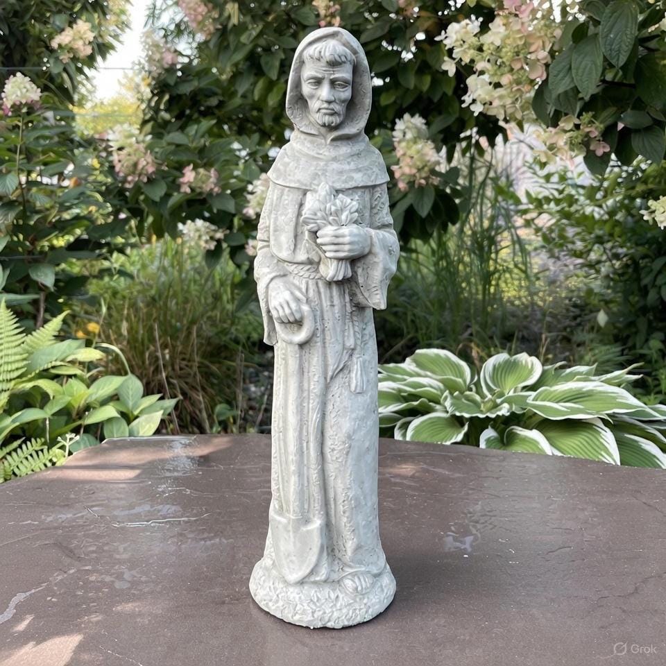 Saint Fiacre Garden Statue 15" Catholic Patron Concrete Outdoor Religious Yard Art Sculpture Decor