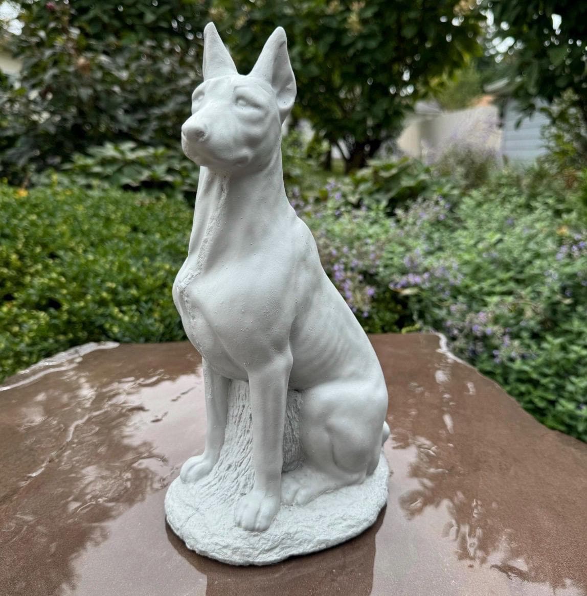 12 Inch Concrete Doberman Pinscher Garden Statue: Outdoor Dog Sculpture Yard Decor Lawn Ornament Pet Memorial Gift