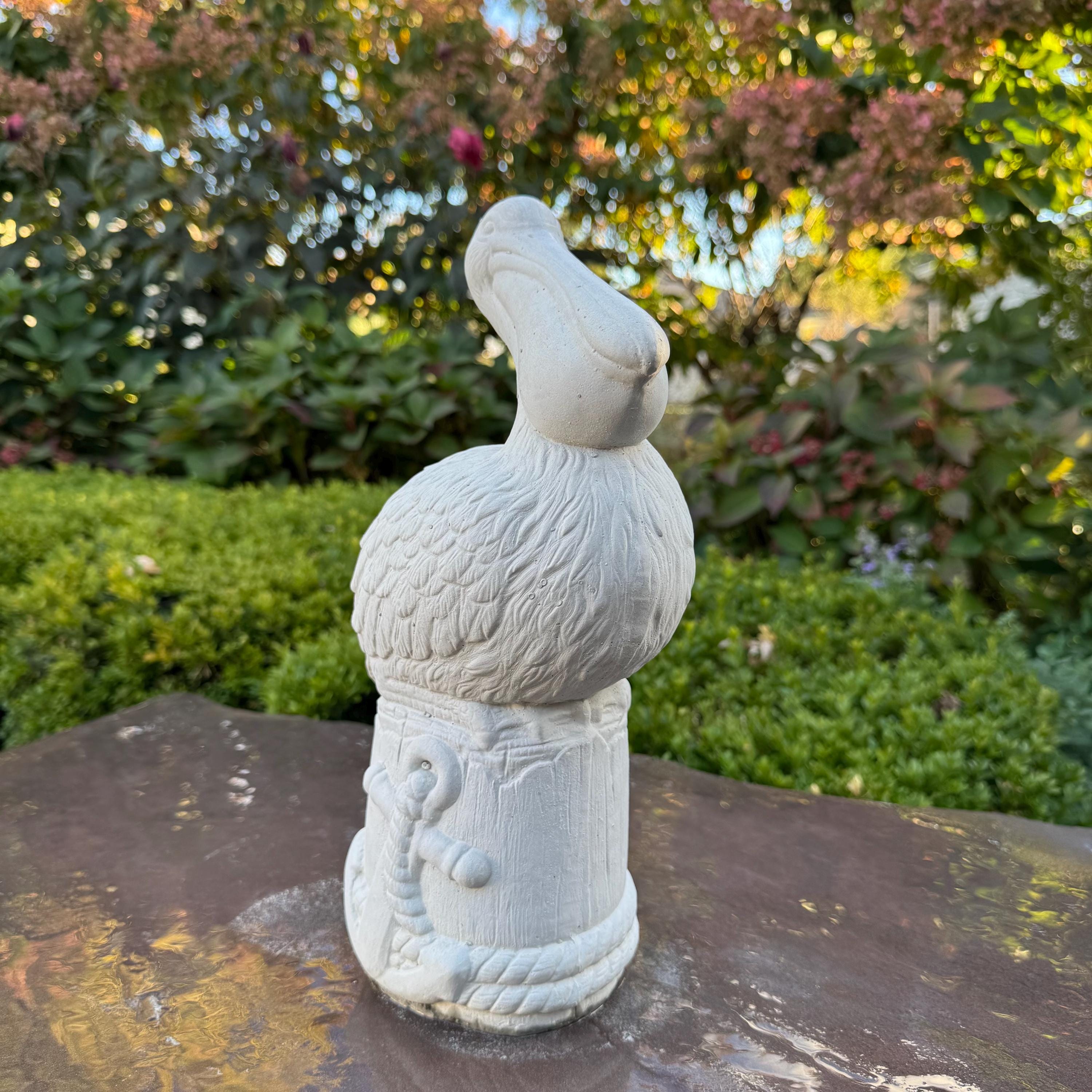 Small Concrete Pelican Garden Statue 13.5" Miniature Bird Sculpture Patio Planter Decor