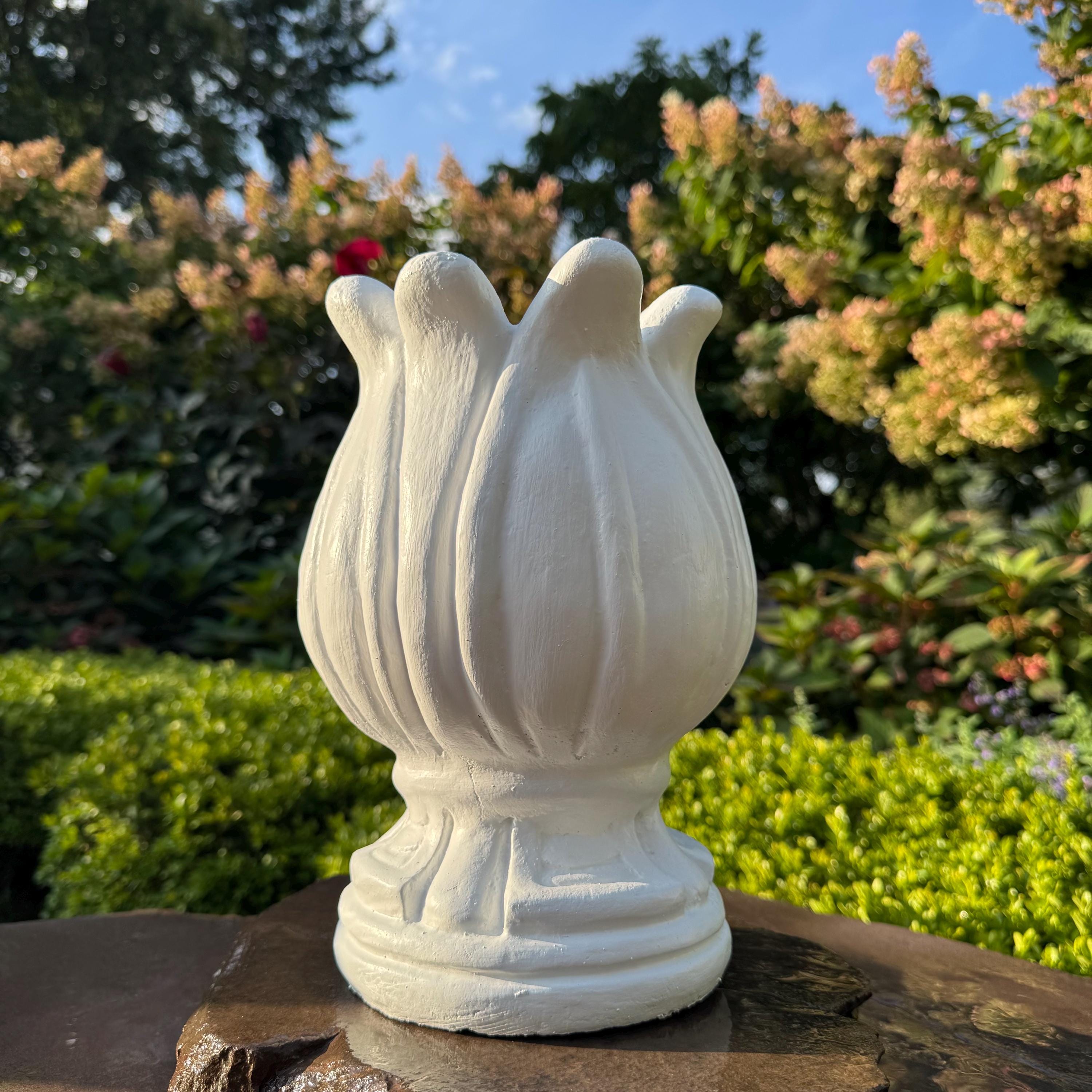 Concrete Tulip Fountain Finial Statue 10.5" Unique Pond Water Spitter Replacement Part