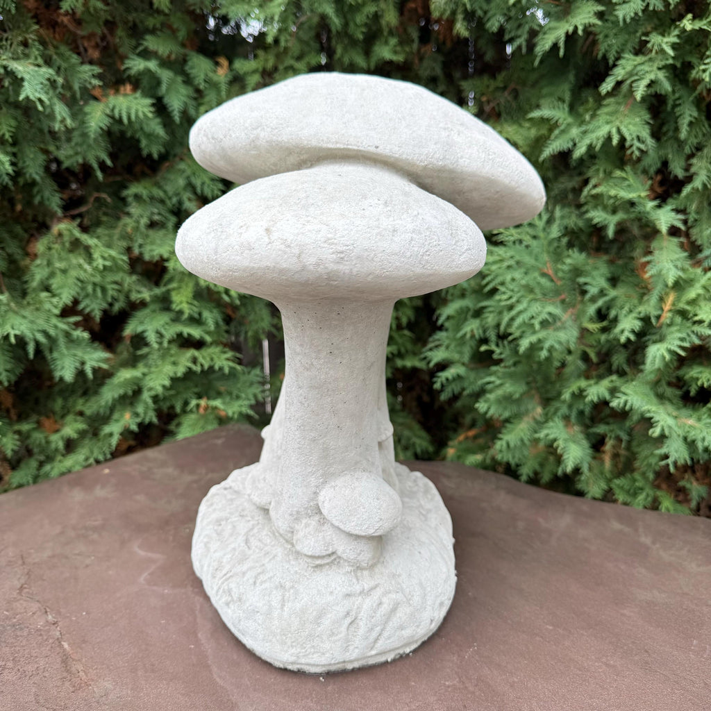 Large Concrete Mushroom Statue: 16 Inch Double Garden Sculpture for Outdoor Yard Decor - Fungus Art Ornament
