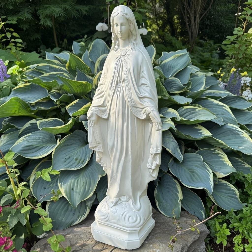 Concrete Virgin Mary Garden Statue 24" Cement Our Lady Of Grace Outdoor Statue