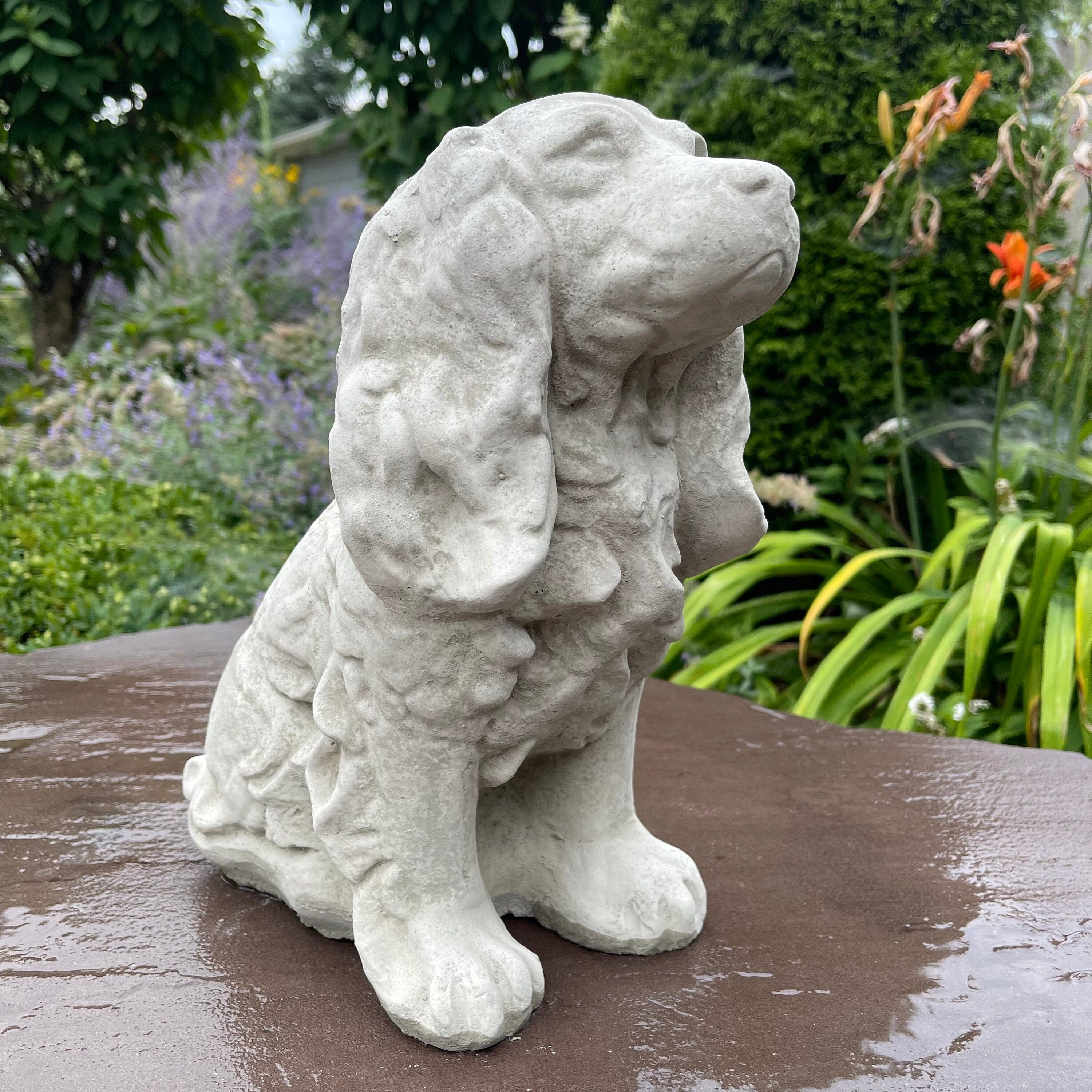 12" Concrete Cocker Spaniel Memorial Statue - Outdoor Garden Dog Sculpture Yard Decor Pet Remembrance Art